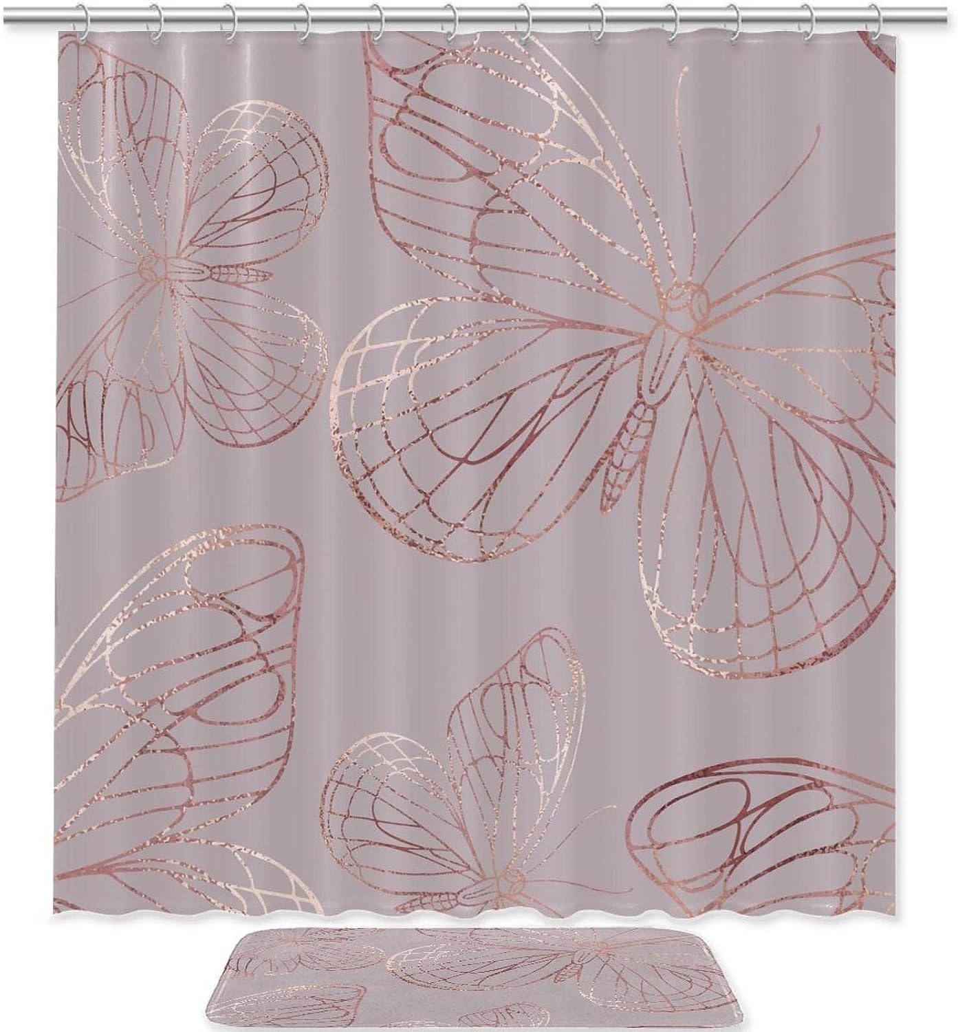 Butterfly Rose Gold Waterproof Fabric Shower Curtain Bathroom Accessories