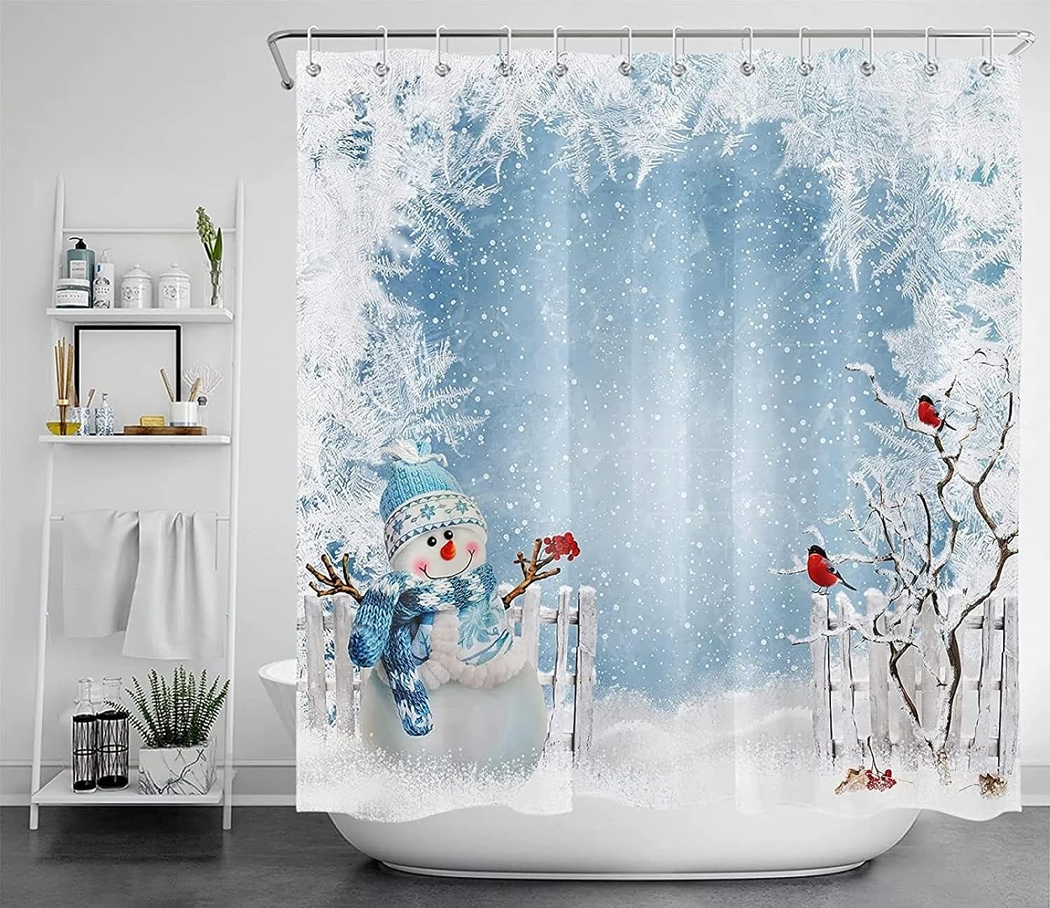 Christmas Tree Santa Moose Snowflake Waterproof Shower Curtain For Bathroom Decor Christmas Decoration