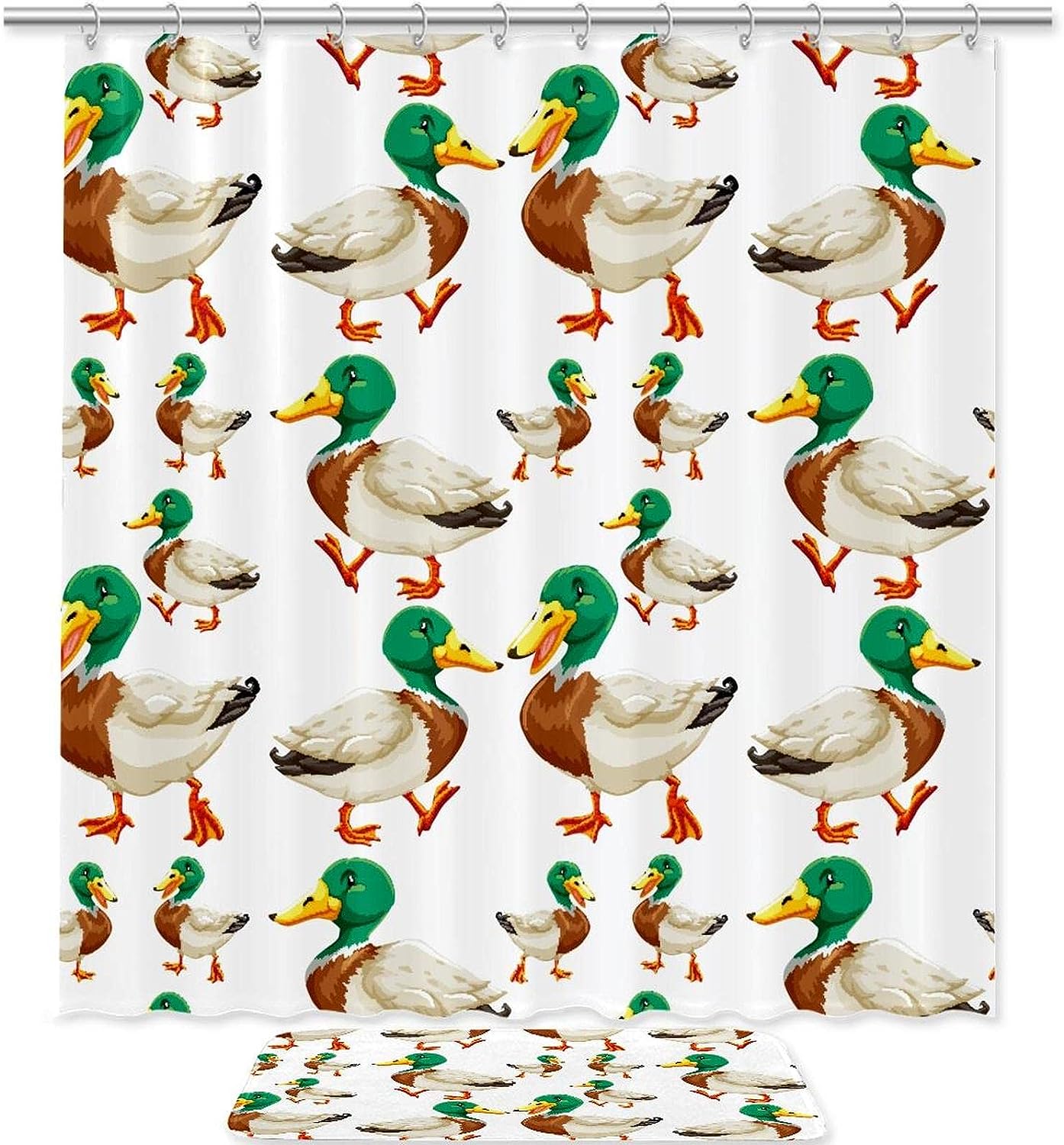 Green Head Ducks Waterproof Shower Curtain For Nature Bathroom Decor