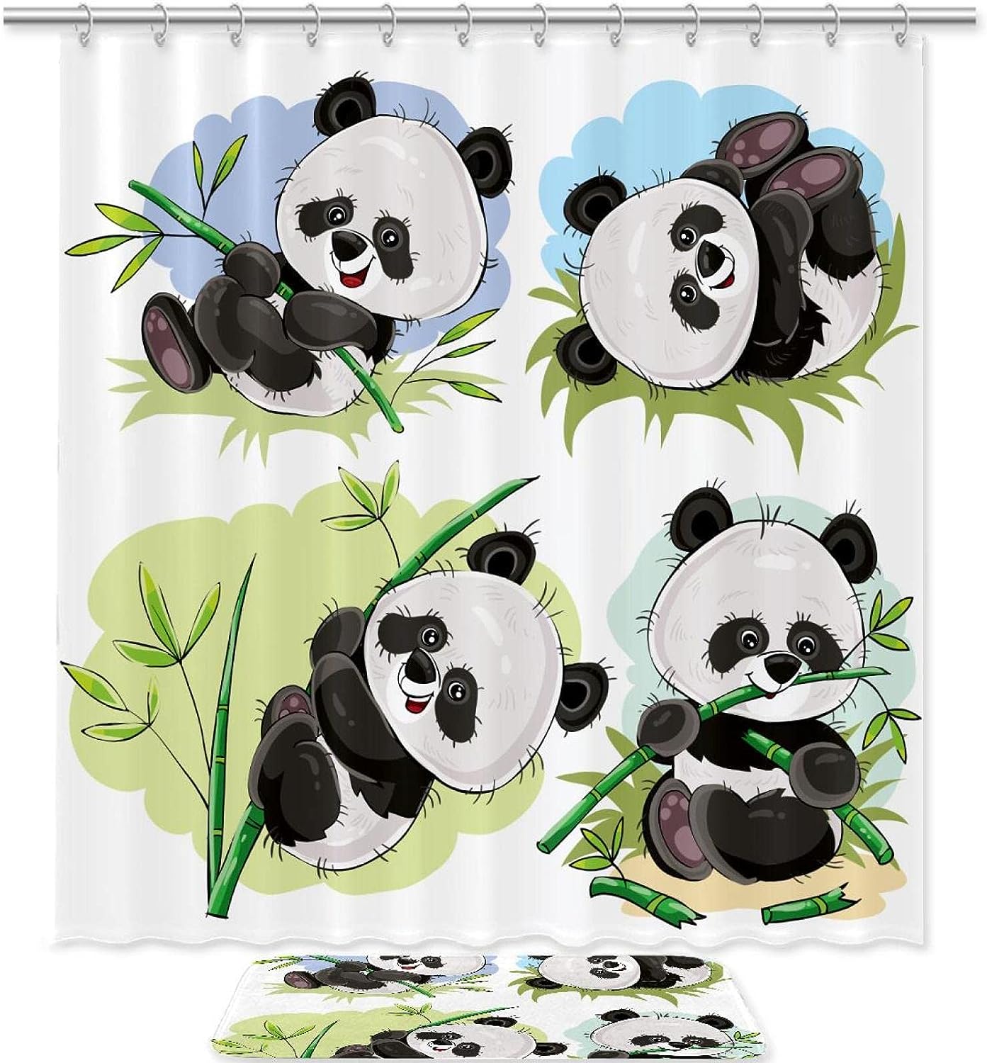 Panda Baby Bamboo Waterproof Shower Curtain For Cute Bathroom Decor