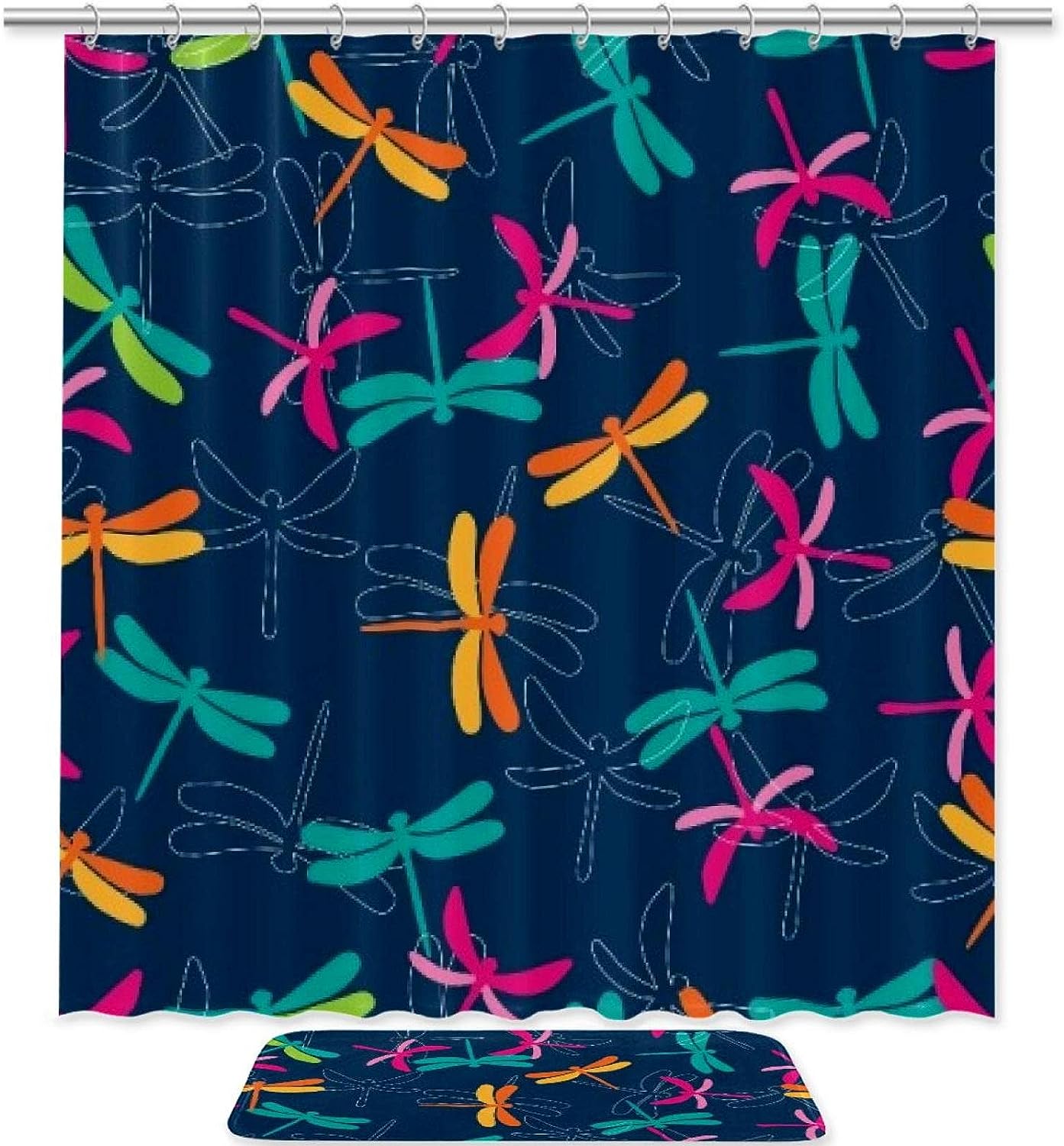 Flying Dragonfly Waterproof Shower Curtain For Colorful Bathroom Decor