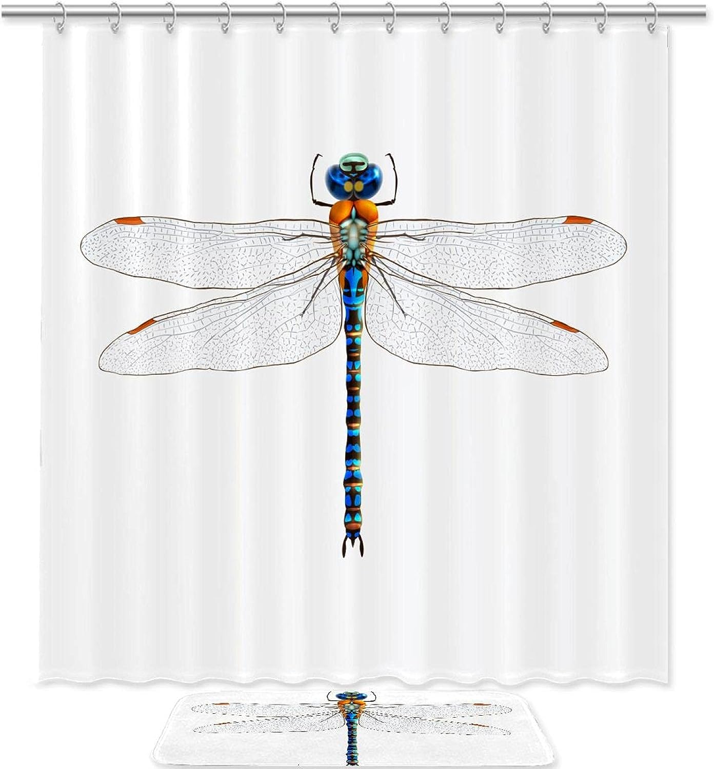 Colorful Dragonfly Waterproof Shower Curtain For Nature Bathroom Decor