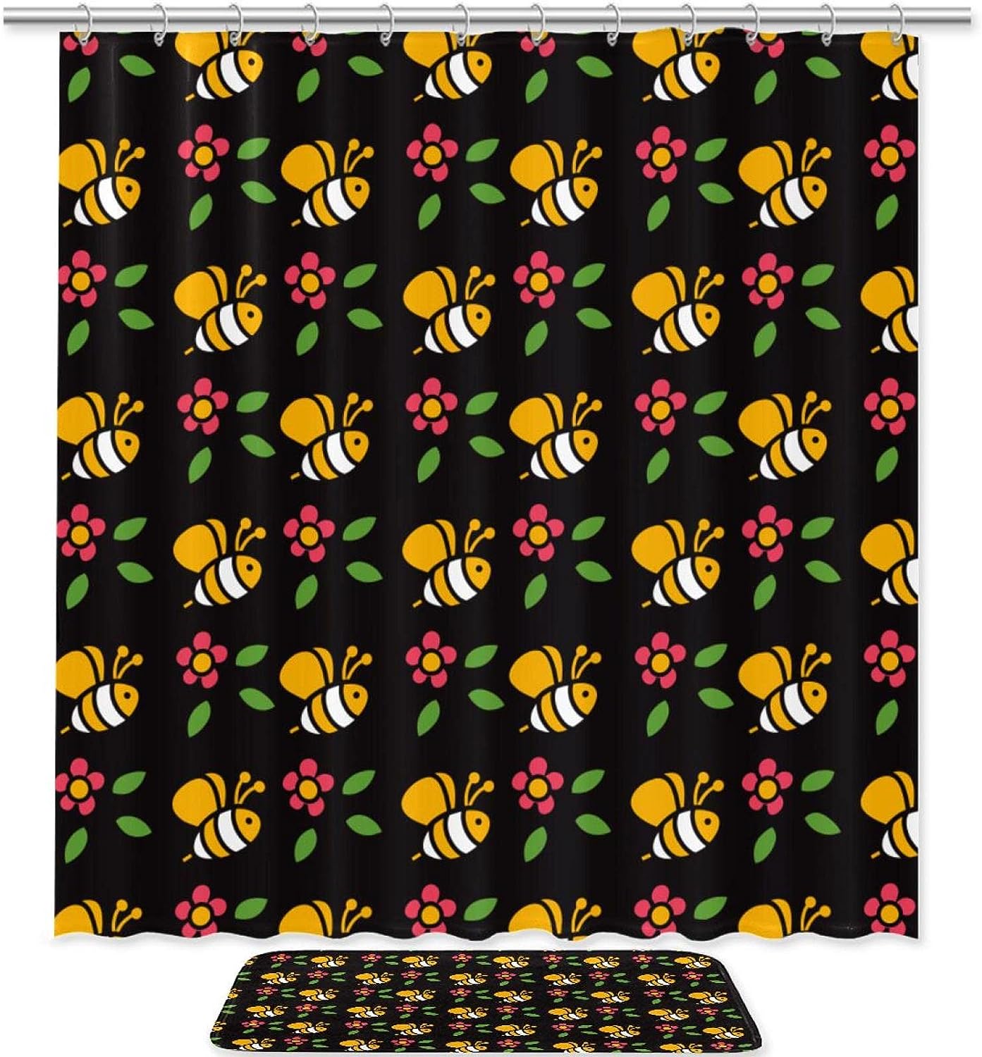 Cute Bee Pattern Waterproof Shower Curtain For Playful Bathroom Decor