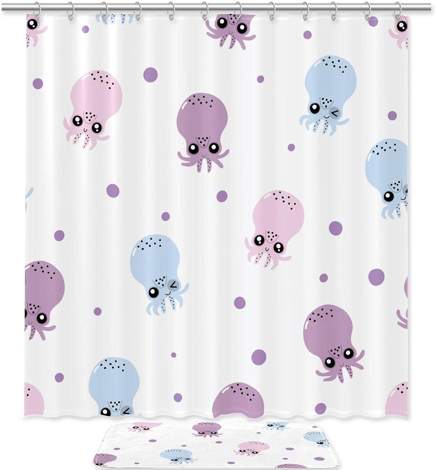 Cute Octopus Waterproof Shower Curtain For Kids Bathroom Decor