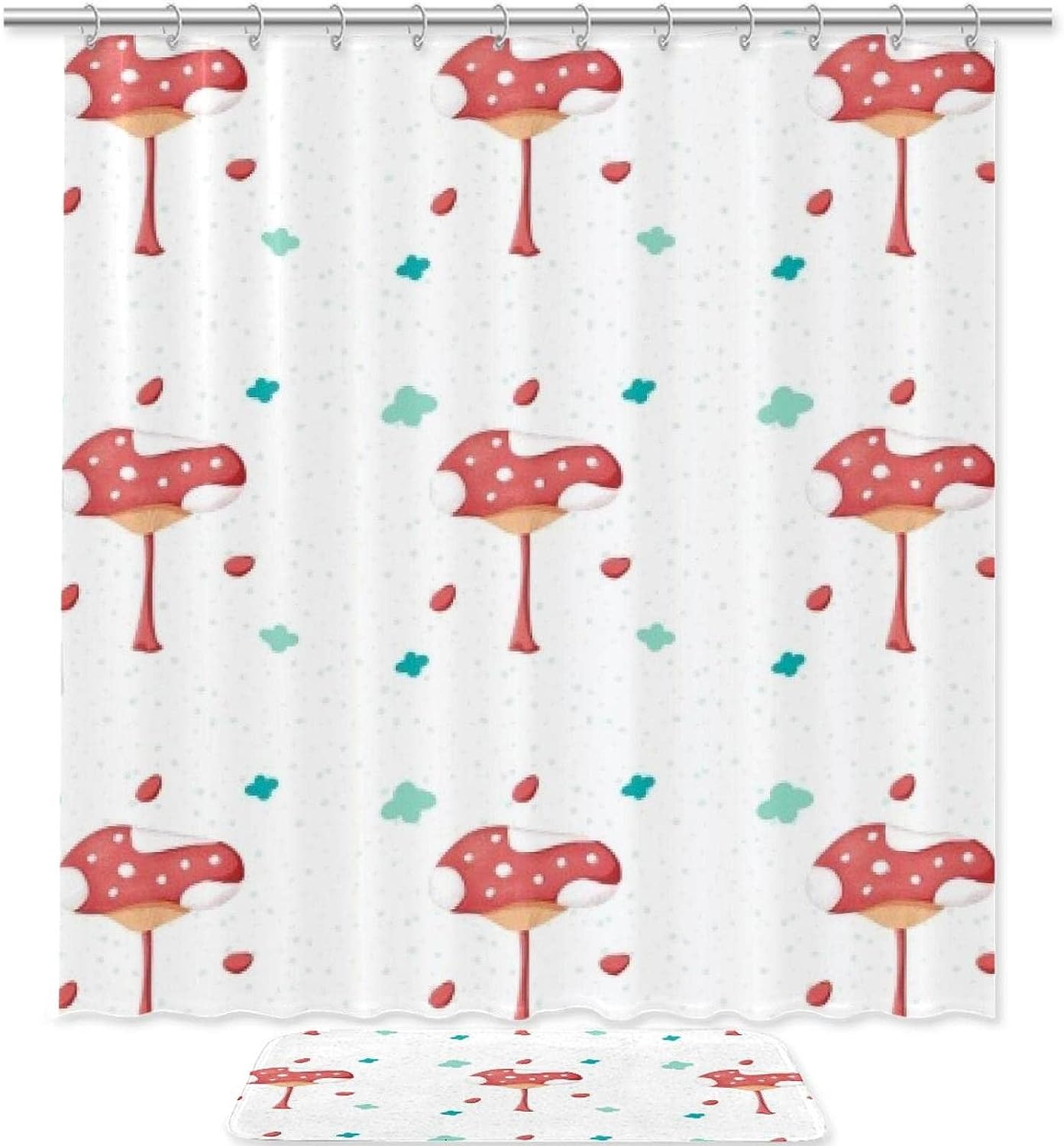Red Mushroom Waterproof Shower Curtain For Whimsical Bathroom Decor