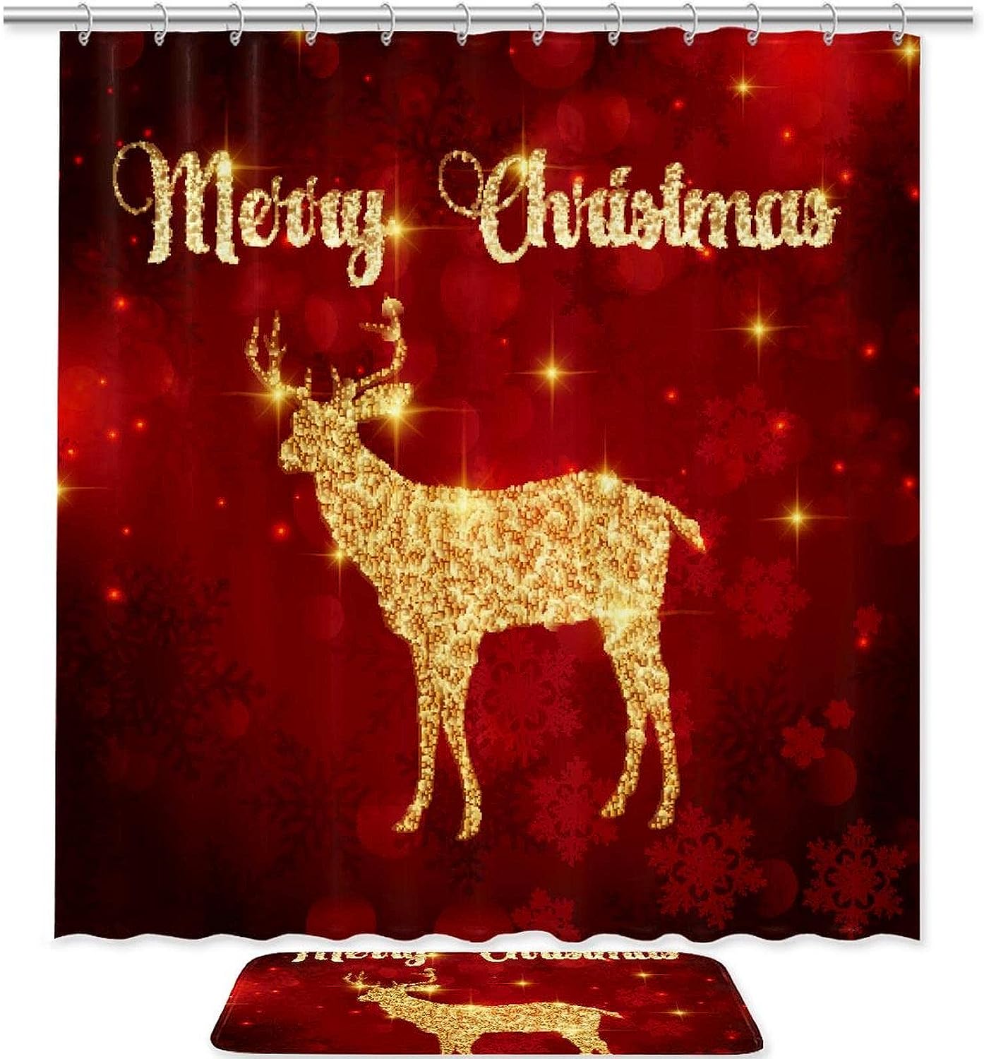 Golden Elk Christmas Deer Waterproof Shower Curtain For Festive Bathroom Decor