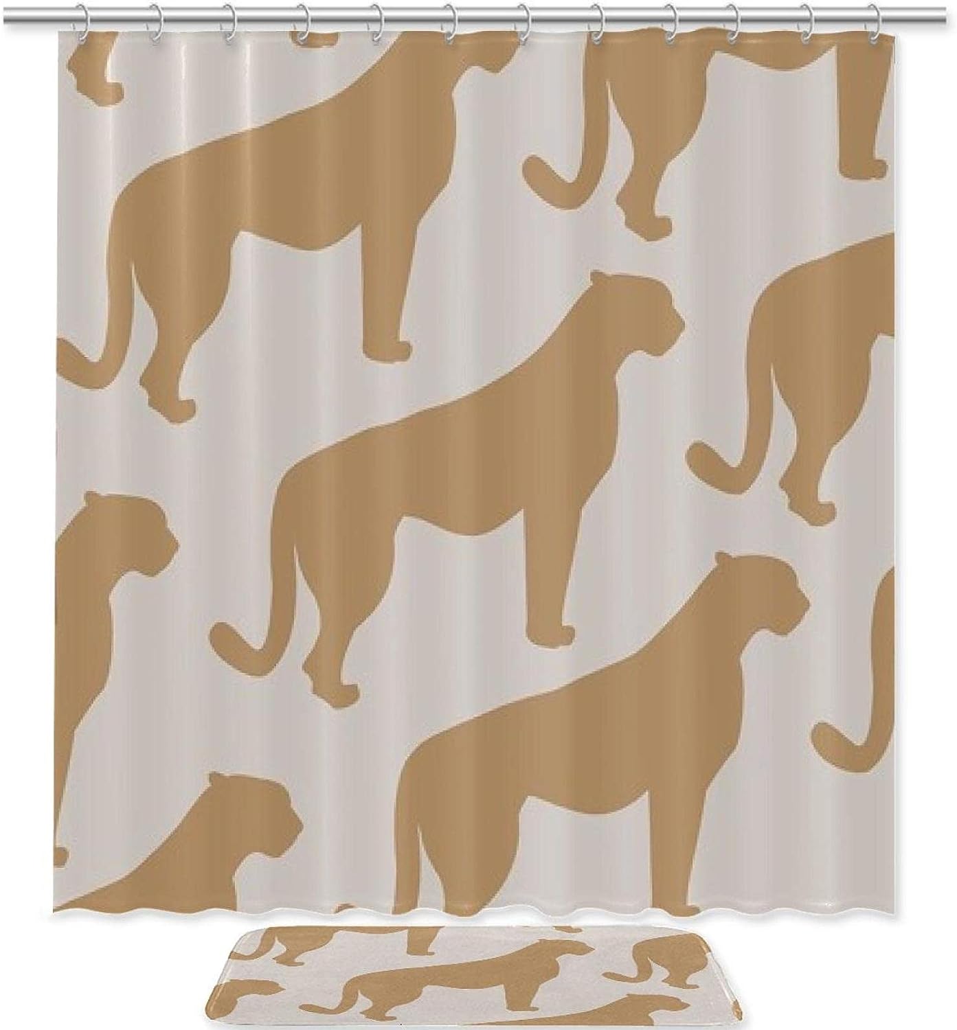 Brown Leopard Silhouette Printing Waterproof Fabric Bathroom Shower Curtain