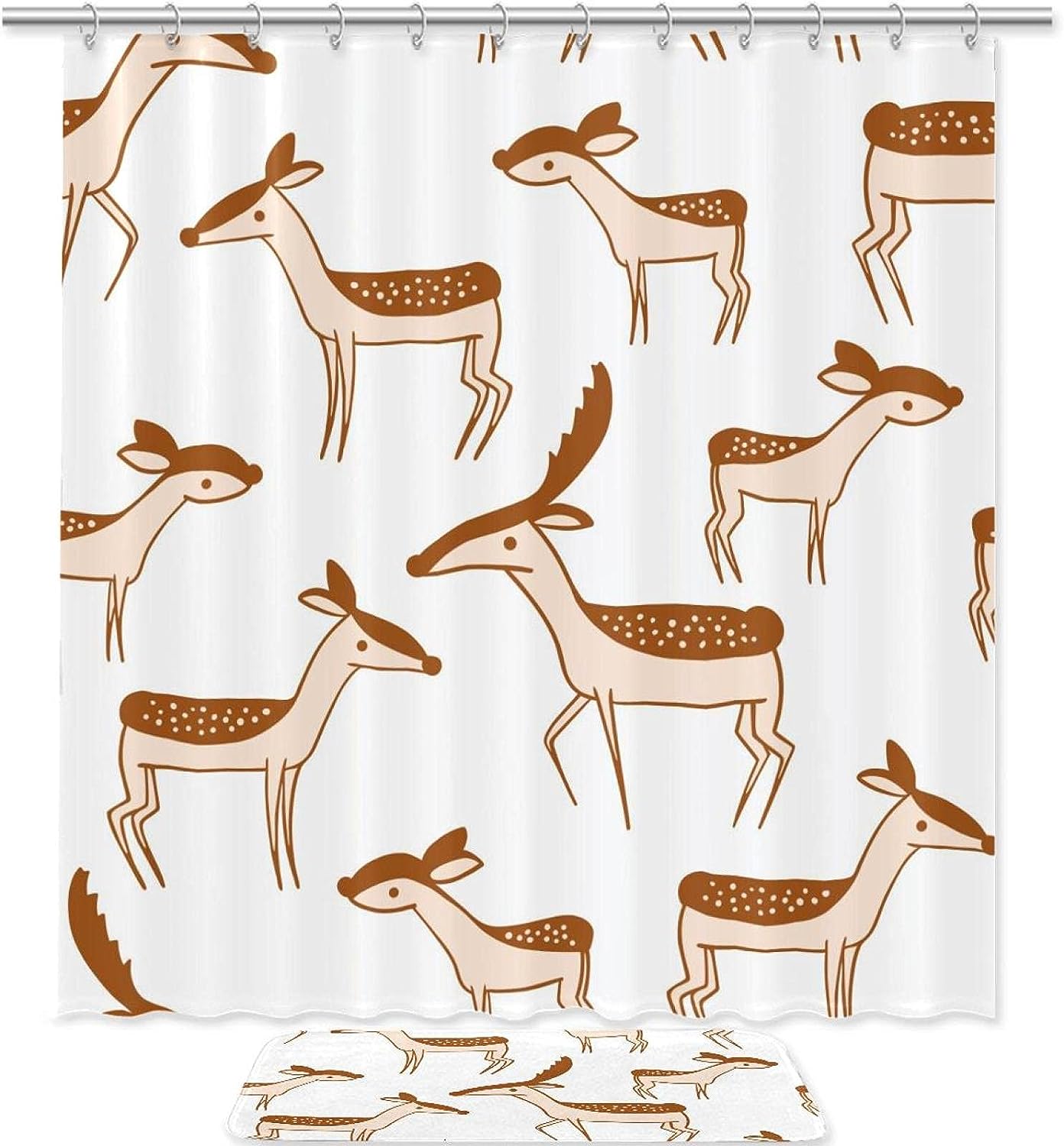 Brown Deer Pattern Animal Printing Waterproof Fabric Bathroom Shower Curtain