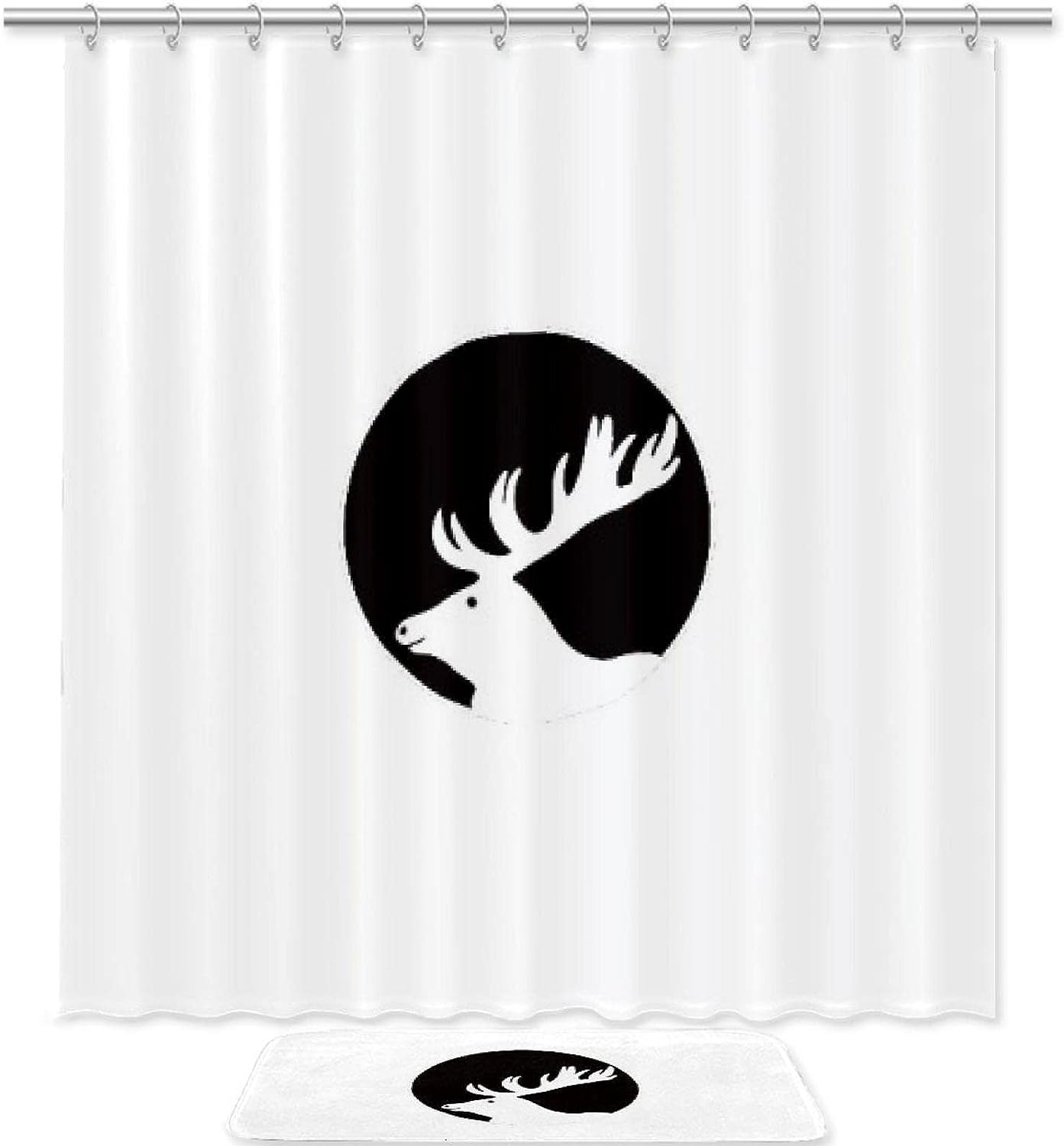 Business Style Deer Icon Bathroom Shower Curtain With Waterproof Fabric