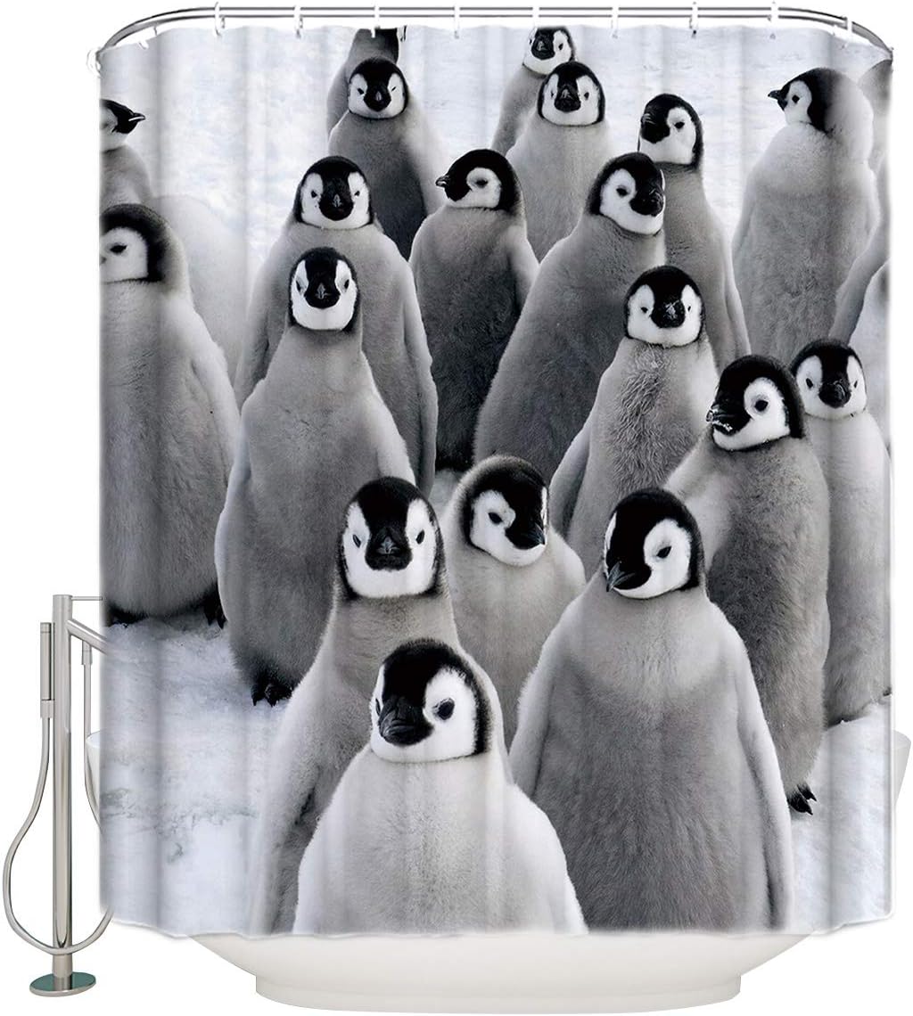 Cute Penguins Fun Art Bathroom Shower Curtain Waterproof Fabric