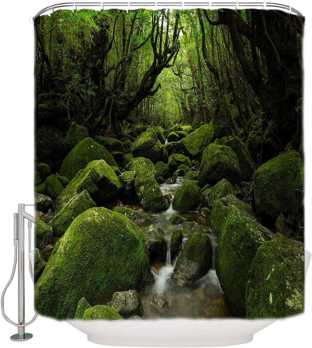 Clean Stream Green Forest Bathroom Shower Curtain Waterproof Fabric