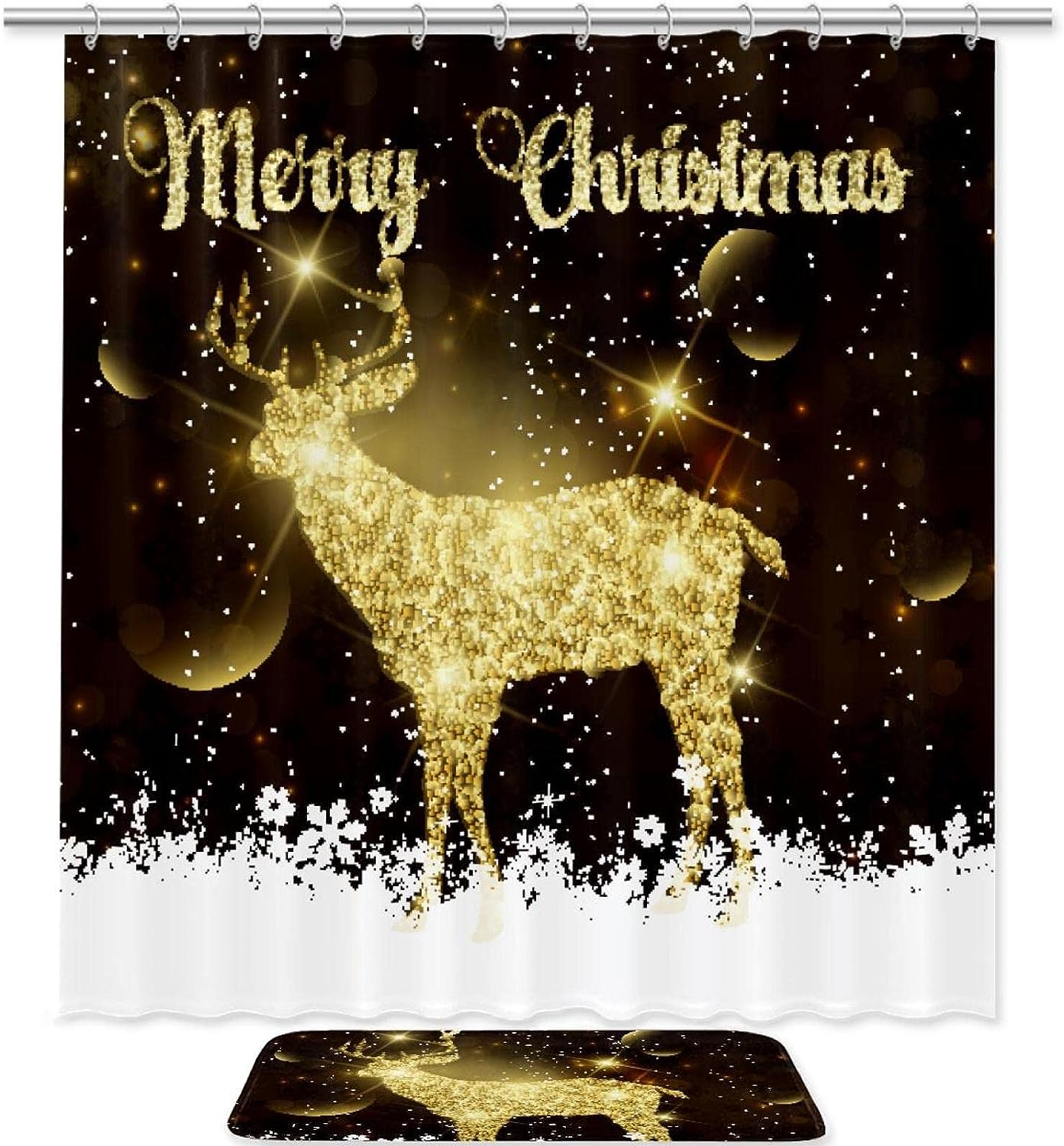 Glittery Deer Elk Background Printing Waterproof Shower Curtain