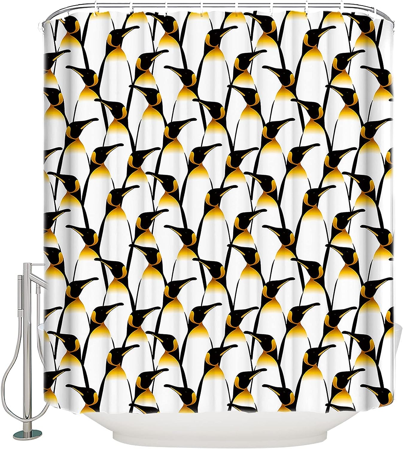 Cute Penguins Cartoon Fun Art Bathroom Shower Curtain Waterproof Fabric