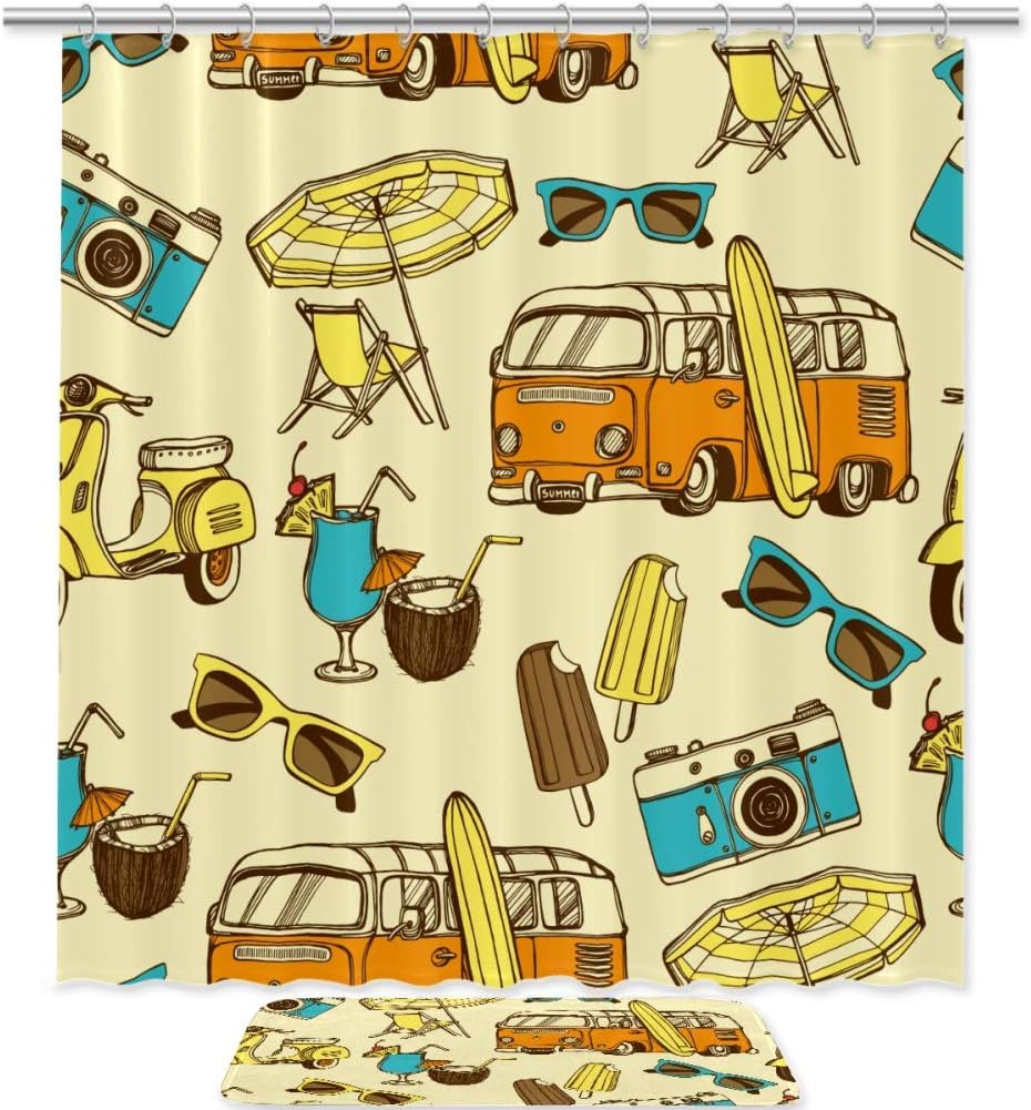 Summer Hawaii Fabric Bathroom Shower Curtain Durable Waterproof Bath Curtains
