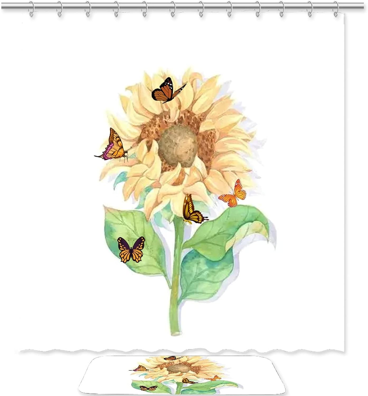Sunflower Bee Fabric Bathroom Shower Curtain Durable Waterproof Bath Curtains