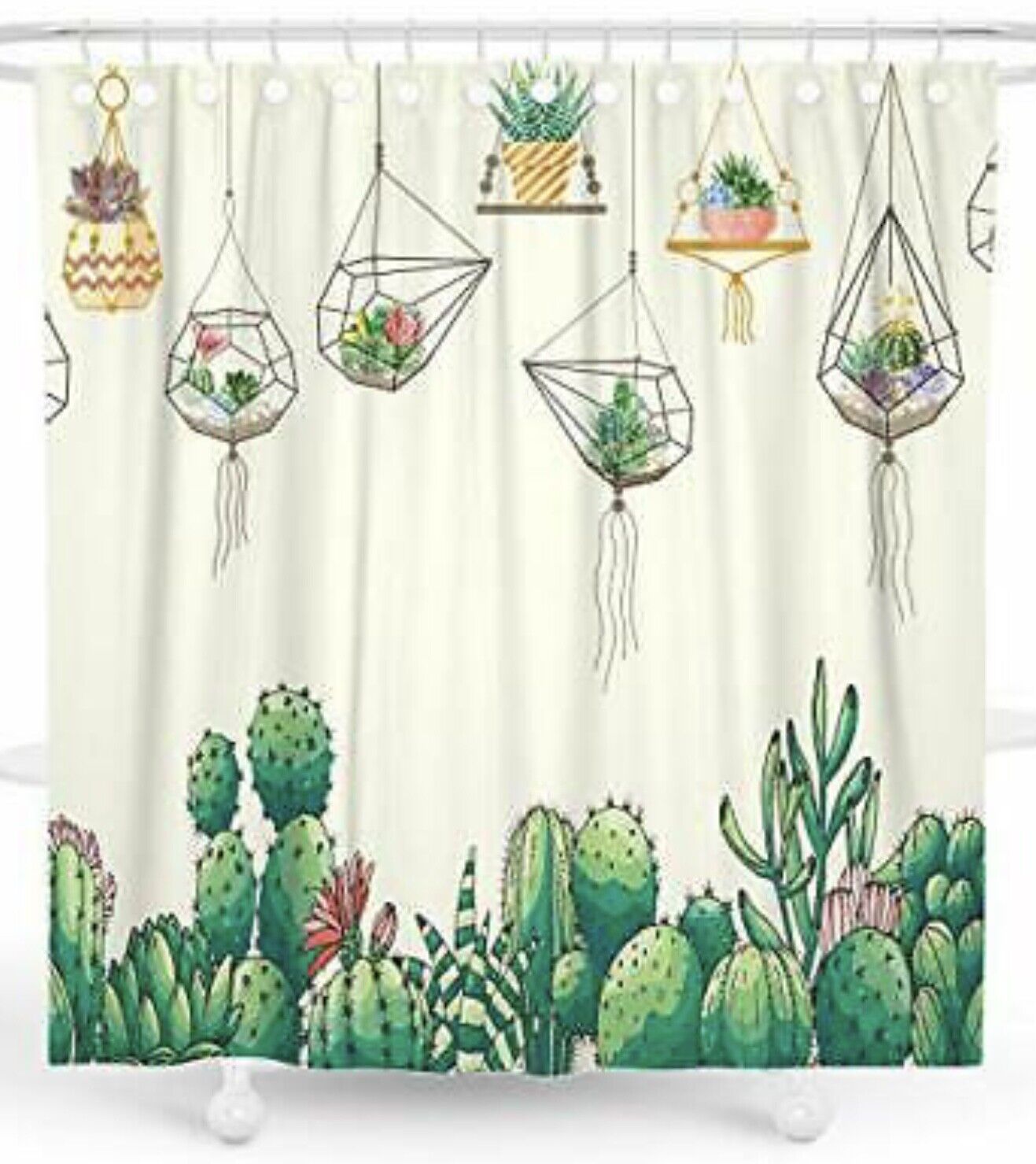 Succulents Plant Green Botanical Cactus Bathroom Shower Curtain