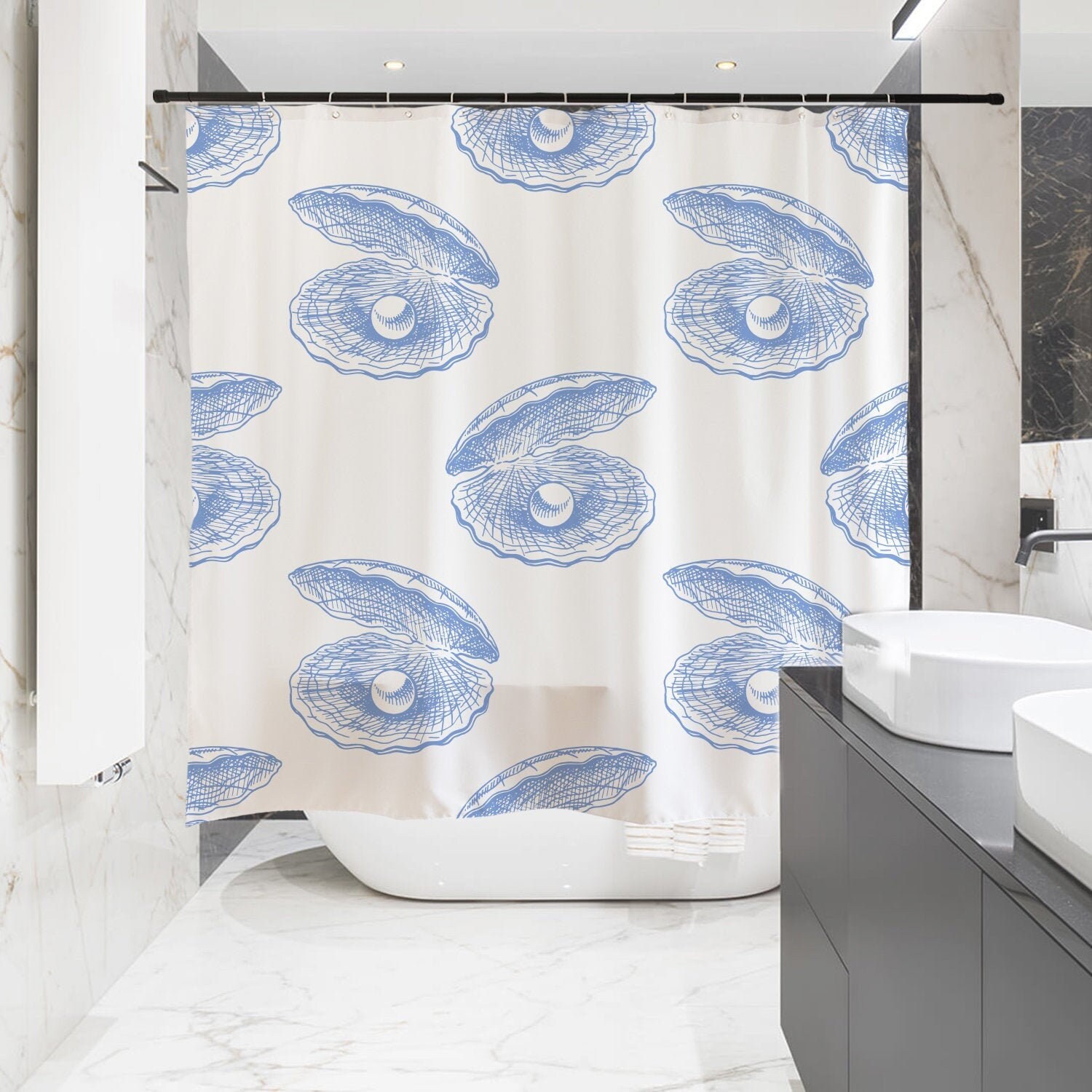Shell Clam Pearl Home Bath Decor Minimalist Style Waterproof Shower Curtain