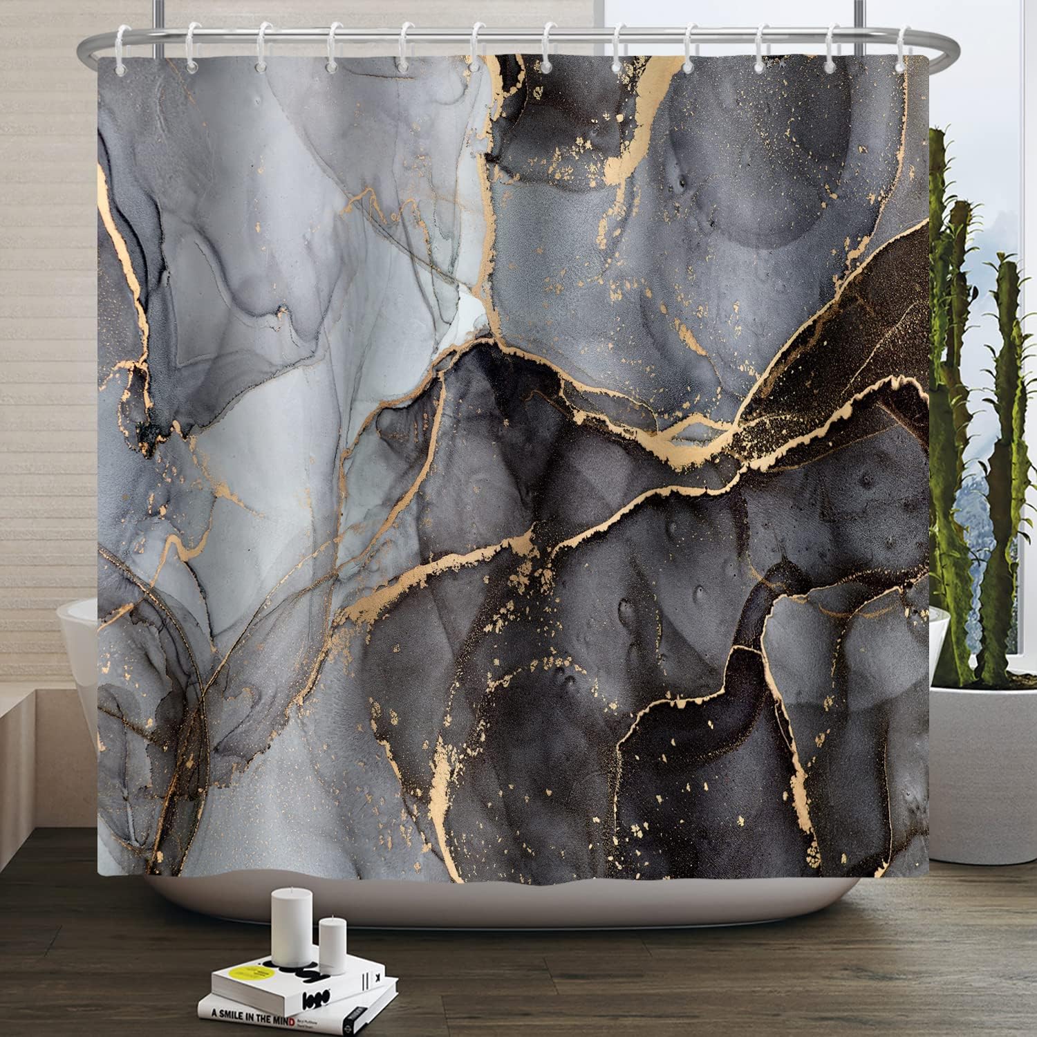 Gray And Gold Marble Luxury Abstract Shower Curtain For Modern Bathroom Decor