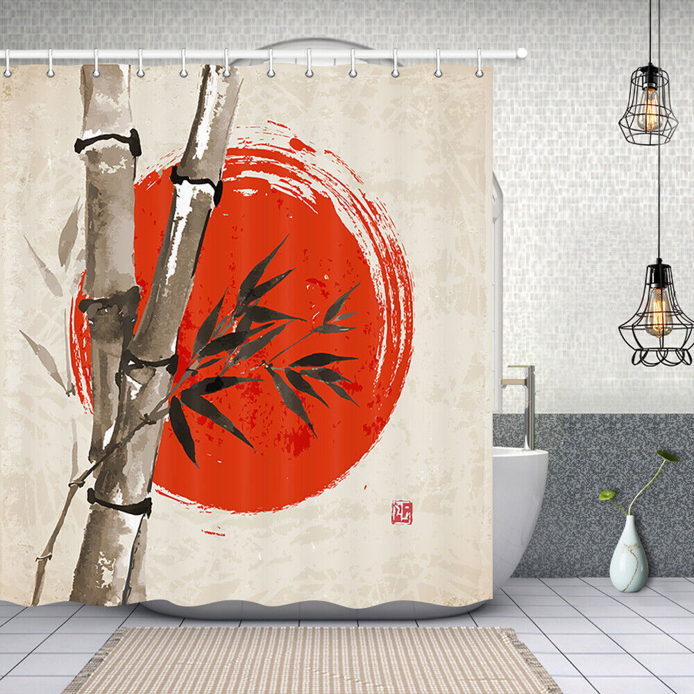 Eco-Friendly And Stylish Waterproof Bamboo Zen Shower Curtain For Bathroom Decoration