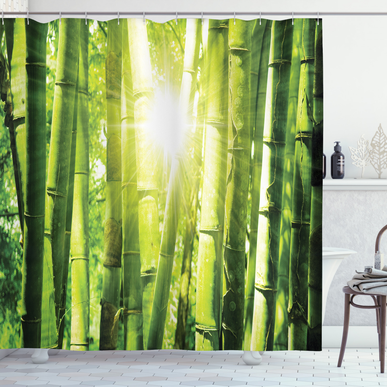Nature-Themed And Eco-Friendly Bamboo Shower Curtain Perfect For Bathroom Decor