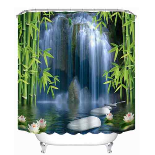 Purple And Orange Shower Curtain With Bamboo Leaves Waterproof Bathroom Curtain For Home Decor