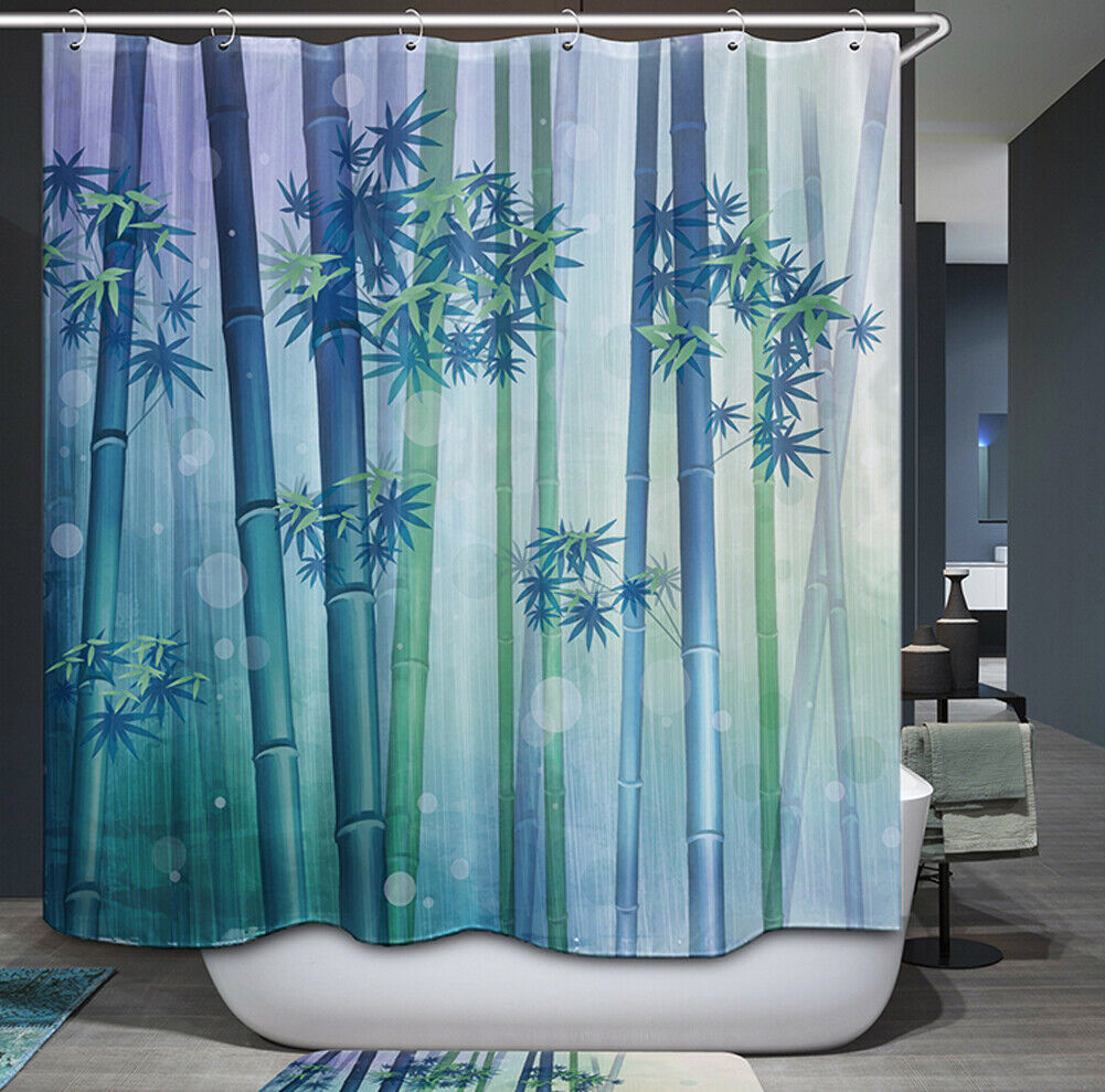 Relaxing Zen Theme With Tranquil Blue And Green Trees Asian Tropical Jungle Shower Curtain