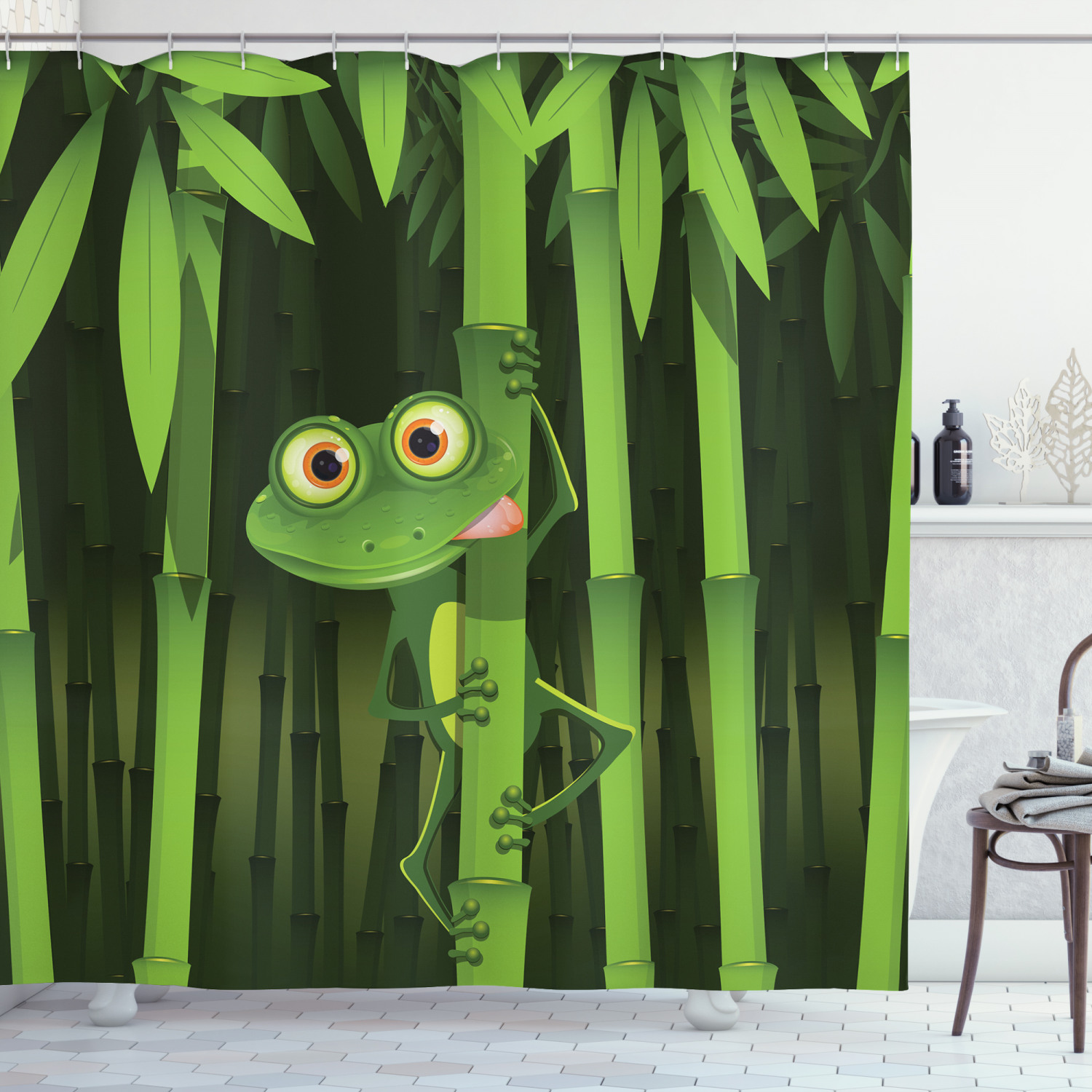 Panda Bear Trees Cartoon Print Shower Curtain Standard Perfect For Modern Bathroom Decor