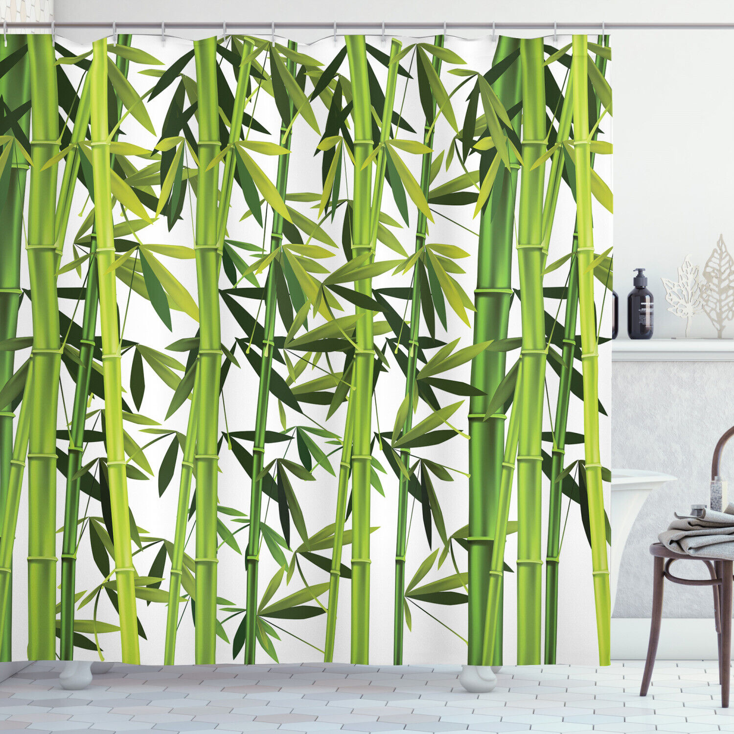 Eco-Friendly Waterproof Fabric Bamboo Shower Curtain Standard