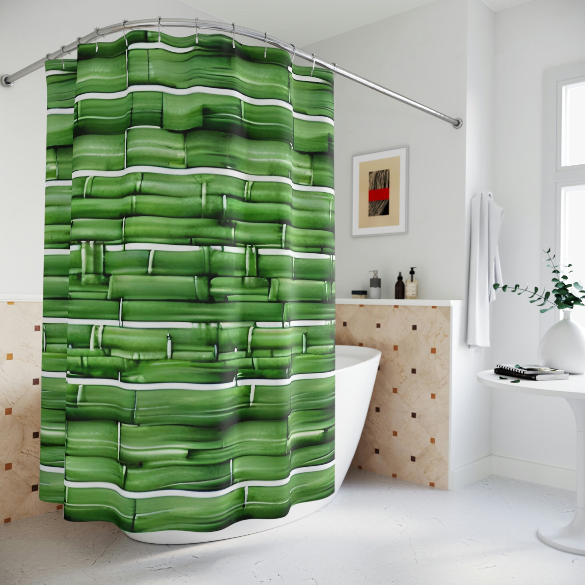 Sophisticated And Stylish Abstract Art Bamboo Shower Curtain Modern Bathroom Decor