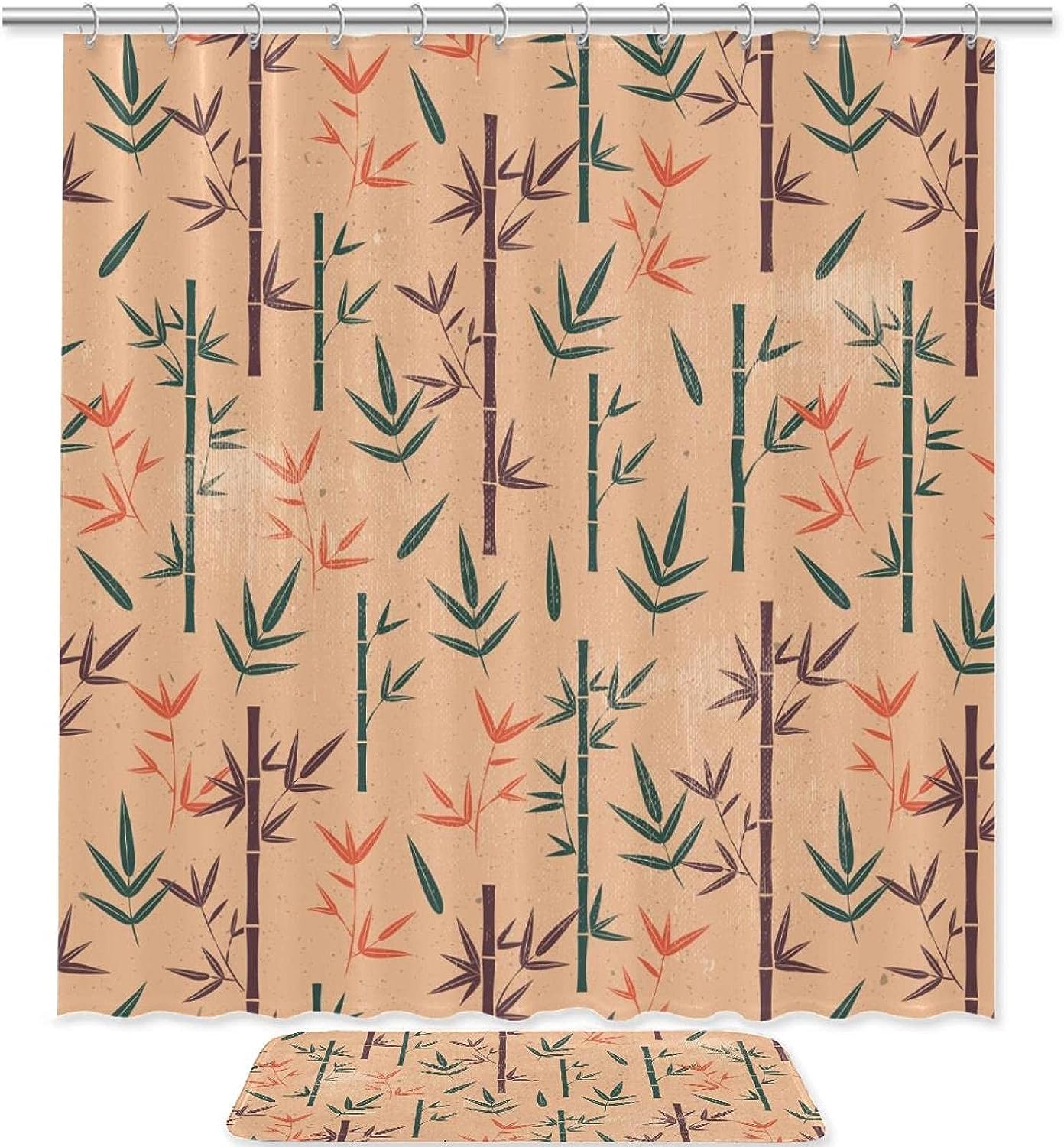 Oriental Theme With Waterproof Bamboo Leaves Shower Curtain For Bathrooms