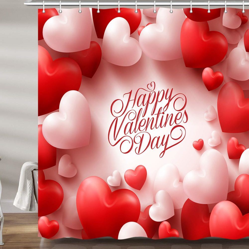 Hearts Fabric Love Shower Curtain Waterproof Home Decor Accessory For Bathroom