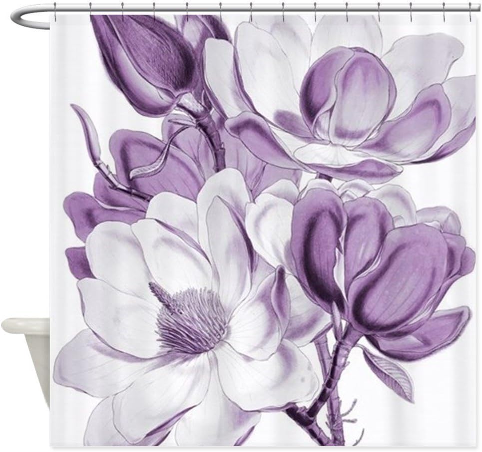 Purple Magnolia Shower Curtain Dreamy Flower Bath Curtain For Elegant Bathroom Decor
