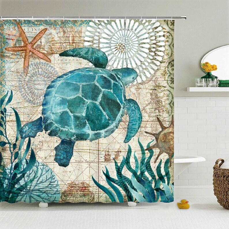 Seaturtle Shower Curtain 3D Ocean Animal Bath Curtain For Creative Bathroom Decor