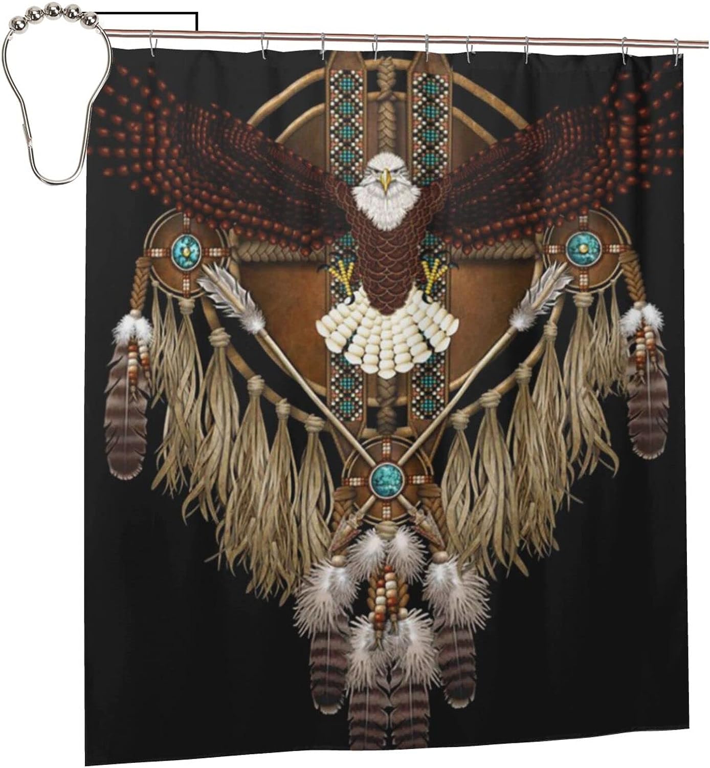 Native American Bald Eagle Mandala Shower Curtain Set Waterproof Fabric Bathroom Accessories For Home Decor