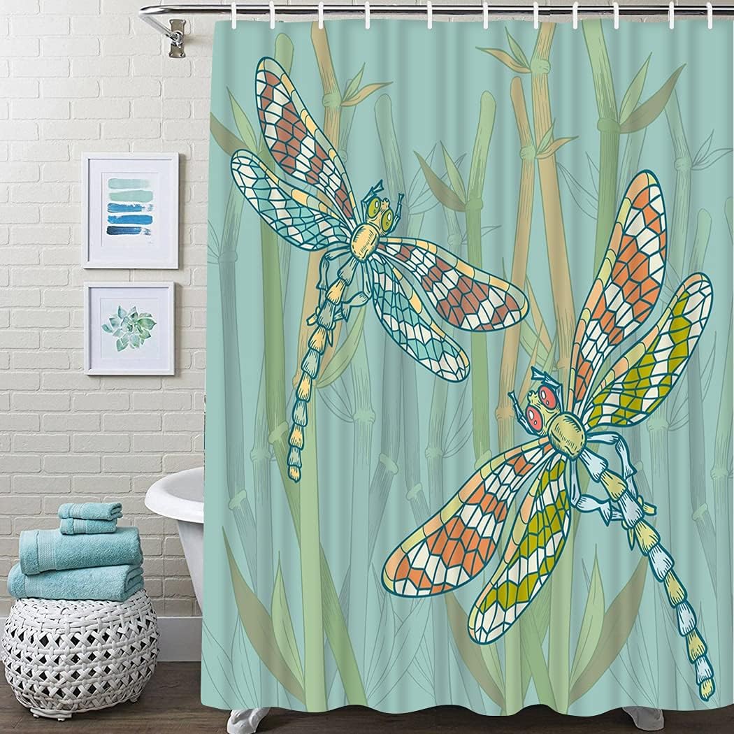 Dragonfly Shower Curtain Floral Sketch Doodle Bath Curtain For Vintage Bathroom Decor