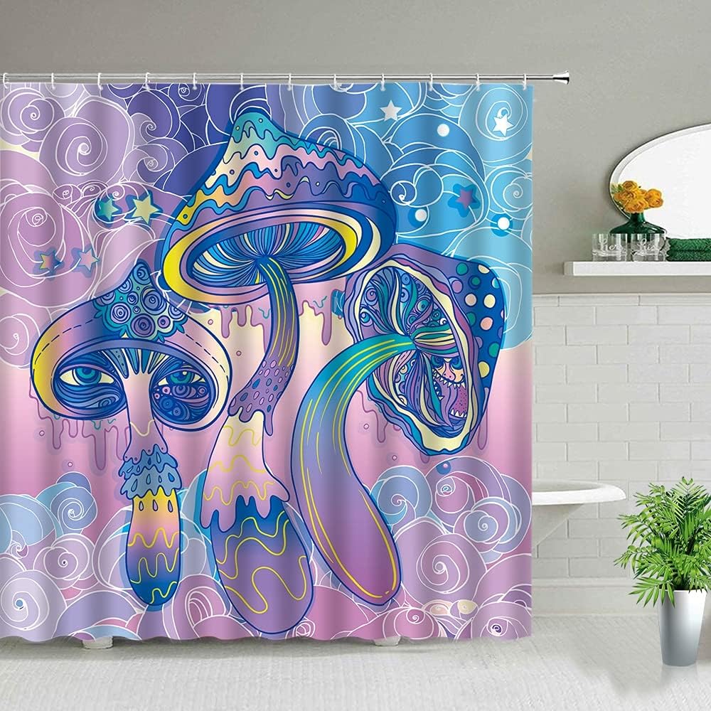 Mushroom Shower Curtain Psychedelic Dream Magic Bath Curtain For Colorful Bathroom Decor