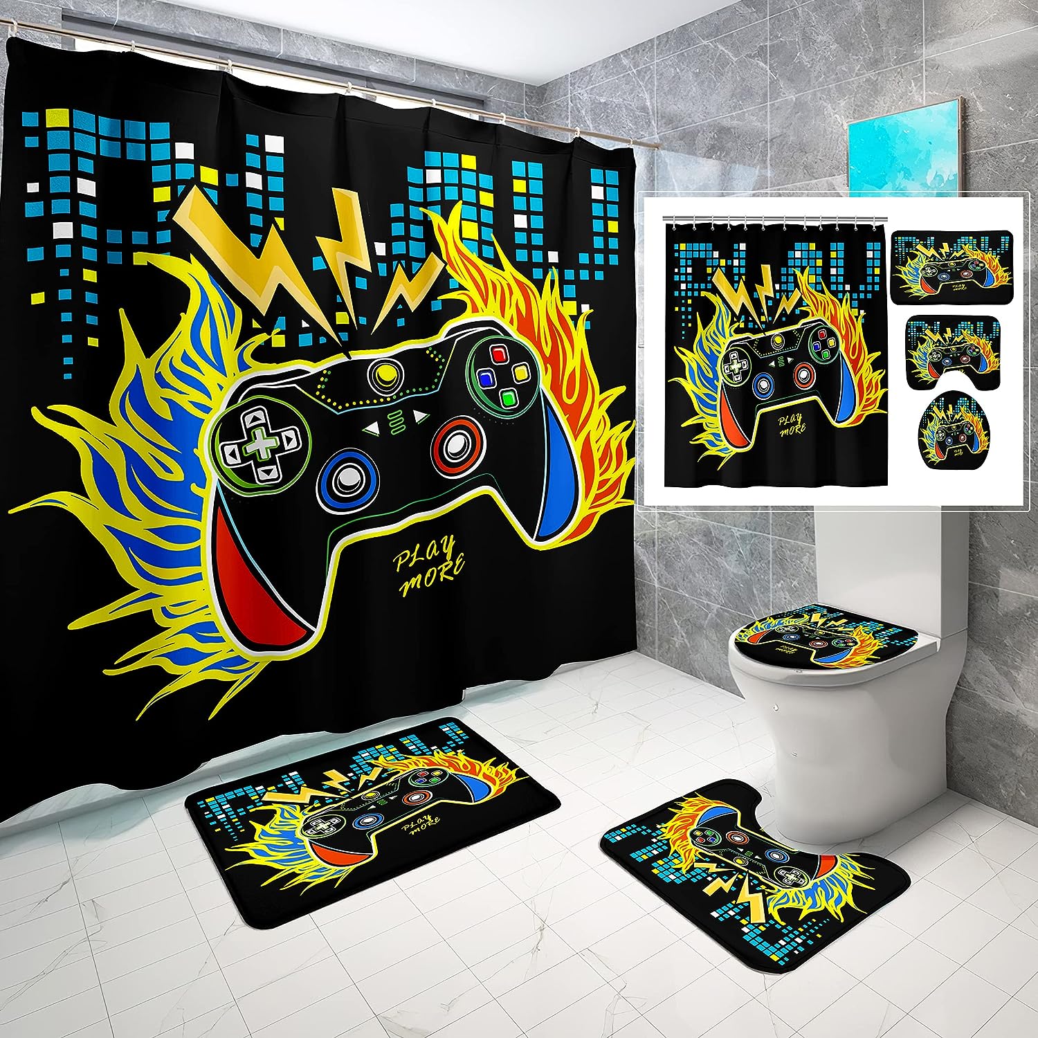 Gaming Shower Curtain With Gamer Controller For Boys Bathroom Decor Bathroom Curtain