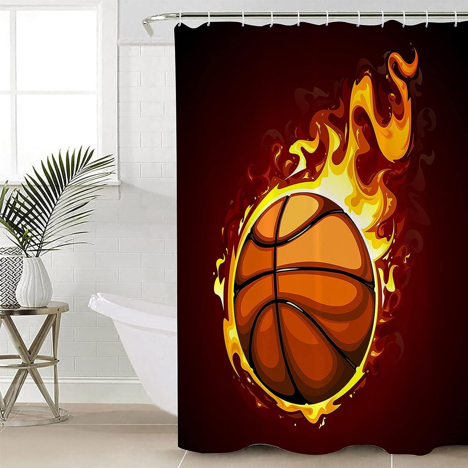 Flame Basketball Sports Shower Curtain For Bathroom, Cool Ball Pattern