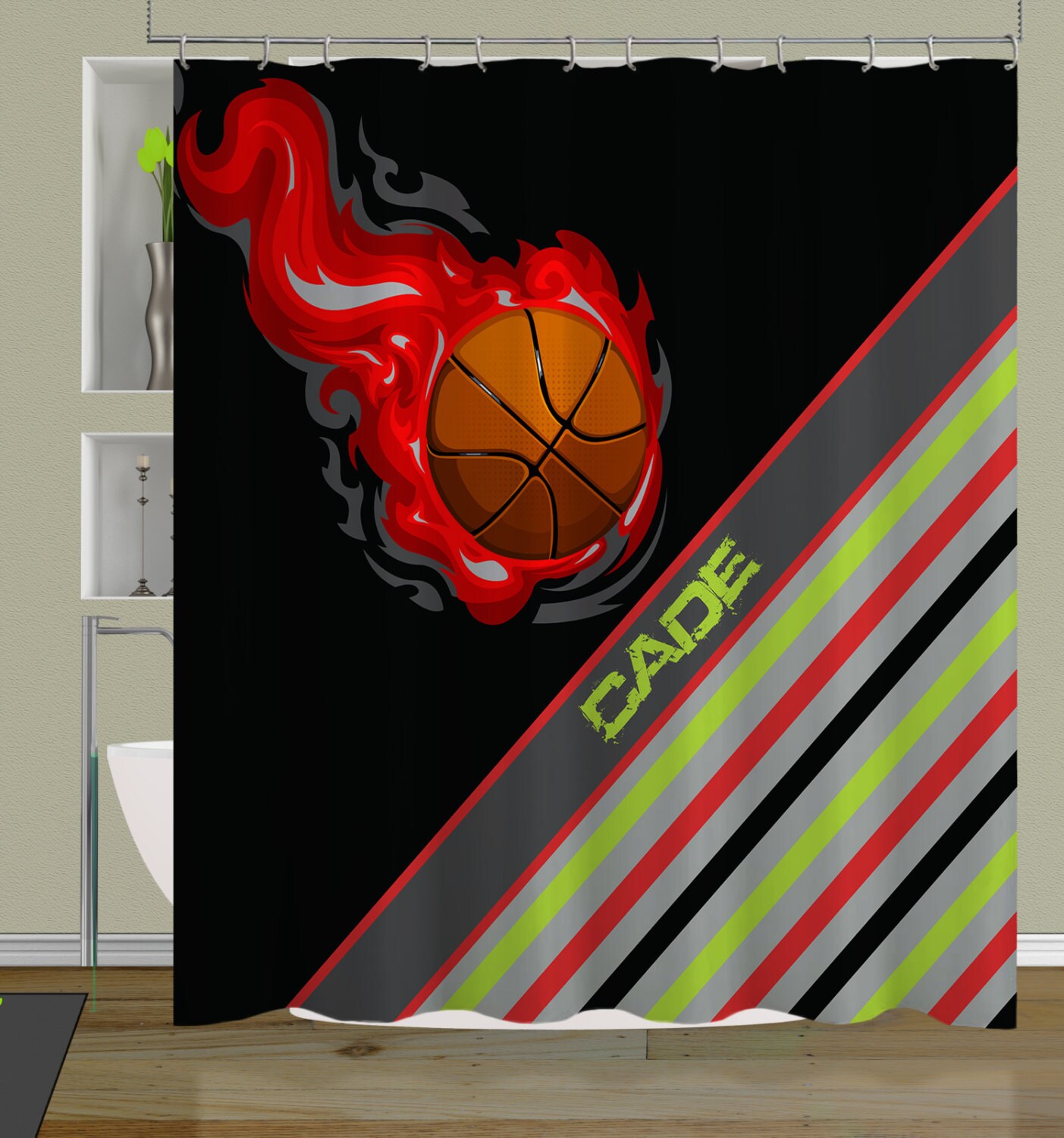 Personalized Basketball Shower Curtain Featuring Monogram Design And Extra Long Size