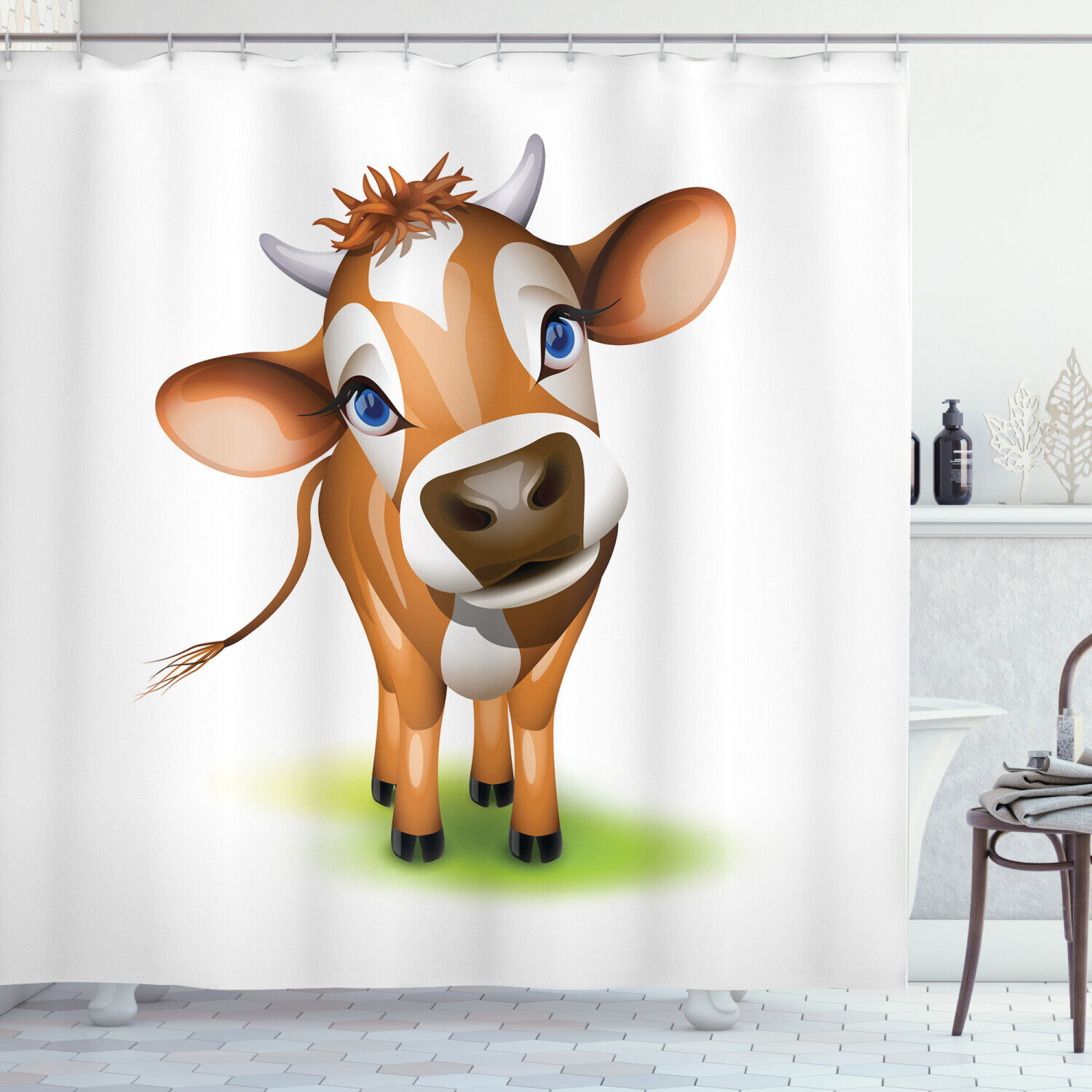 Cow Shower Curtain Cute Baby Bath Curtain For Farmhouse Bathroom Decor