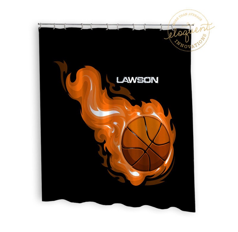 Orange Flames Basketball Shower Curtain Ideal For Sports Enthusiasts