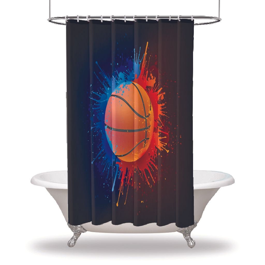 Colorful Basketball Print Shower Curtain Ideal For Cheering Up Your Bathroom Decor