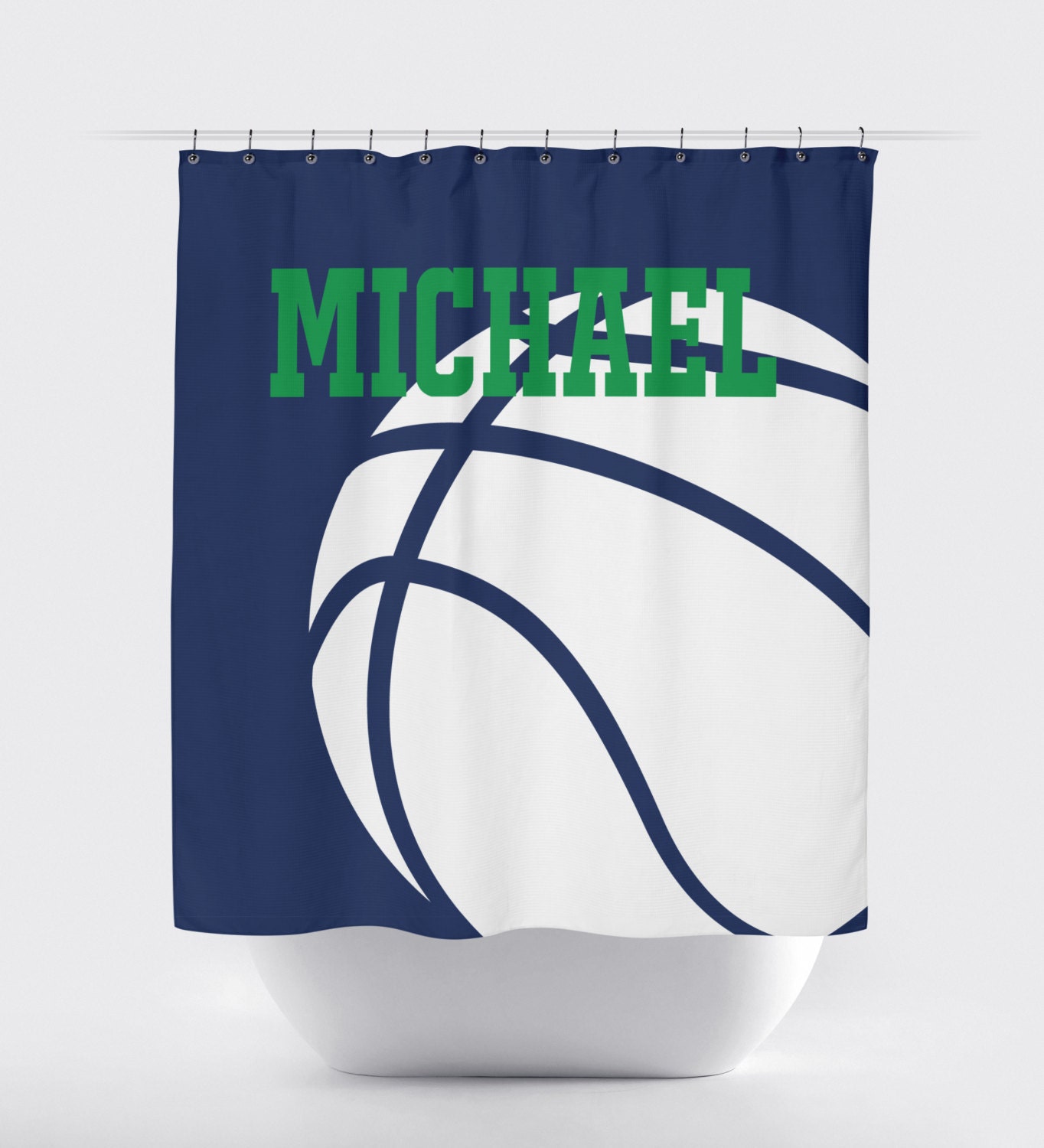 Custom Basketball Shower Curtain Featuring A Variety Of Colors And Monogram Design