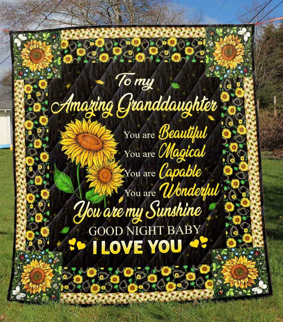 onalizunflower To My Granddaughter From Grandpar You Are Beautiful You Are Magical Quilt Blanket Greattomized G For Birthday C Thgiving Perfect G Funflower Lover