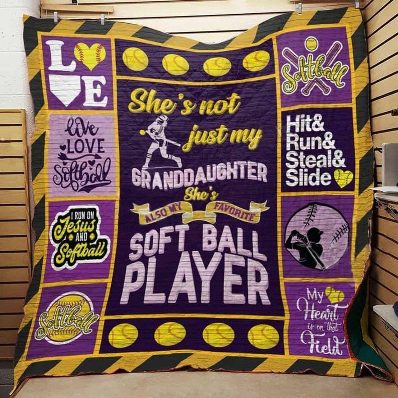 Softball GranddaughtheSo My Favorioftball Player Quilt Blanket Greattomized G For Birthday C Thgiving Perfect G Foftball Lover