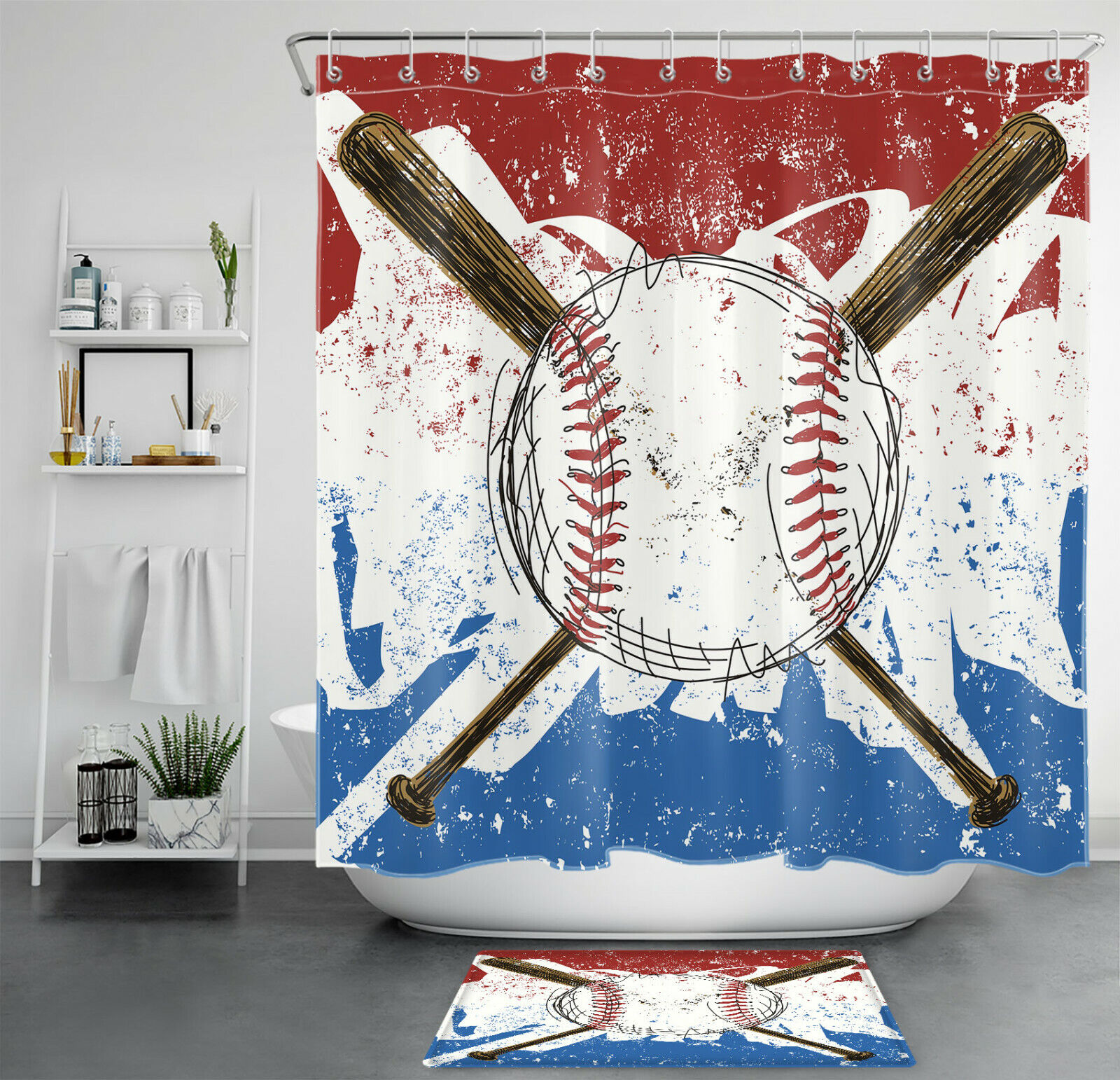 Graffiti Art Baseball Sports Shower Curtain For Sports Bathroom Decor
