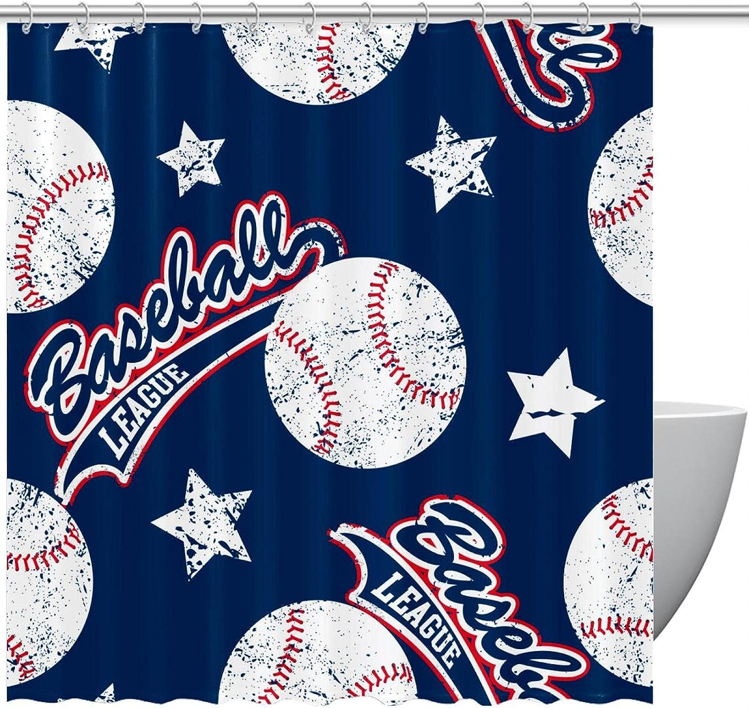 Stars And Stripes Baseball Shower Curtain For Patriotic Sports Bathroom Decor