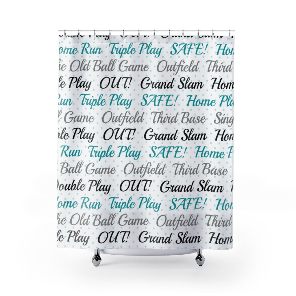 Sports Themed Shower Curtain For Baseball Bathroom Decor