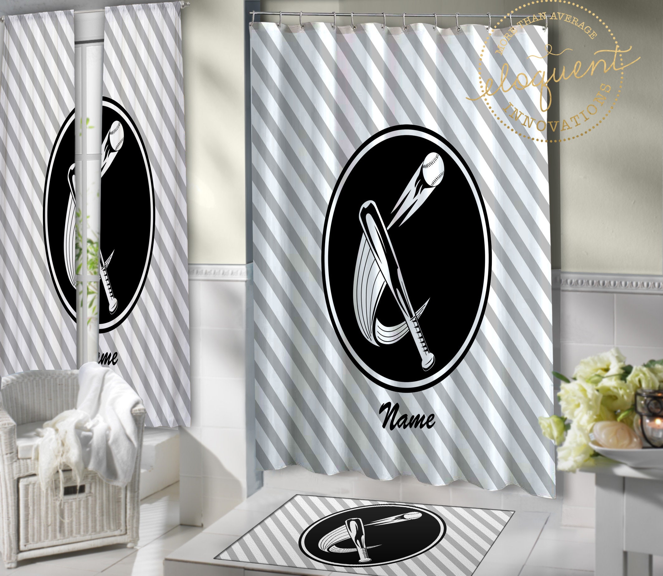 Personalized Baseball Shower Curtain For Sports Themed Bathroom