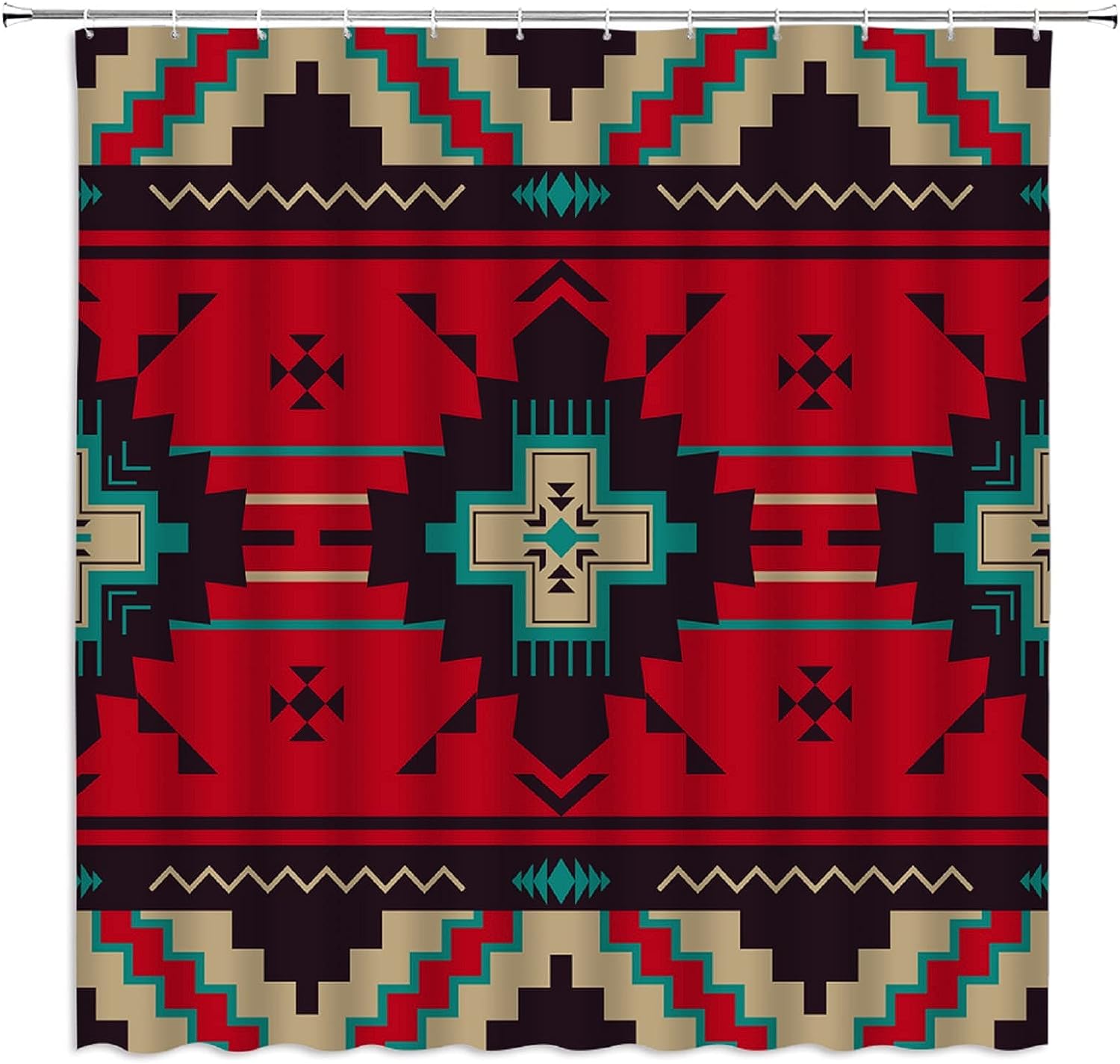 Colorful Aztec Shower Curtain Retro Native Triangle Pattern For Chic Bathroom Curtain